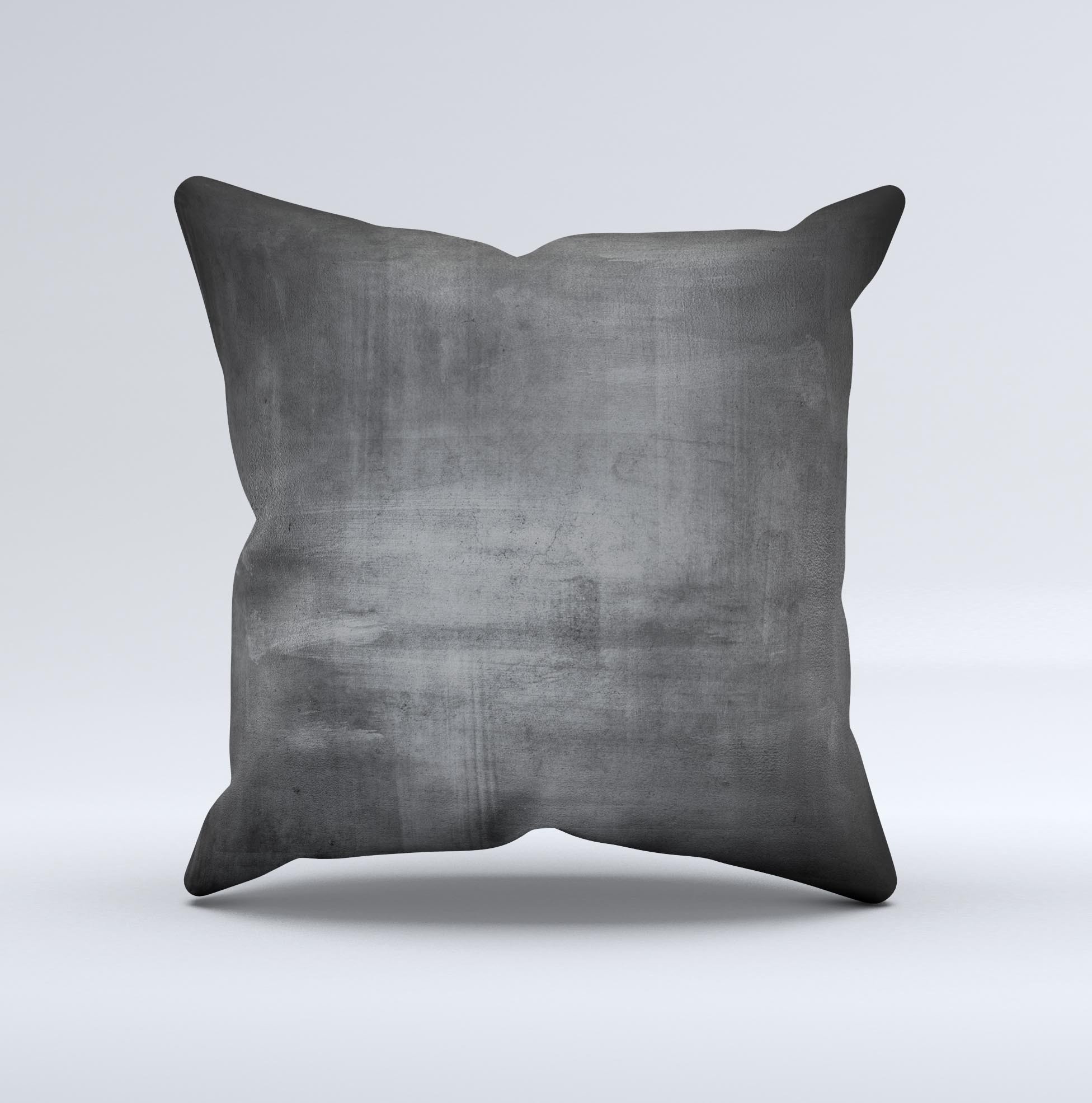 Grungy Gray Panel ink-Fuzed Decorative Throw Pillow showcasing a unique hand-produced design with a soft gray fabric finish.