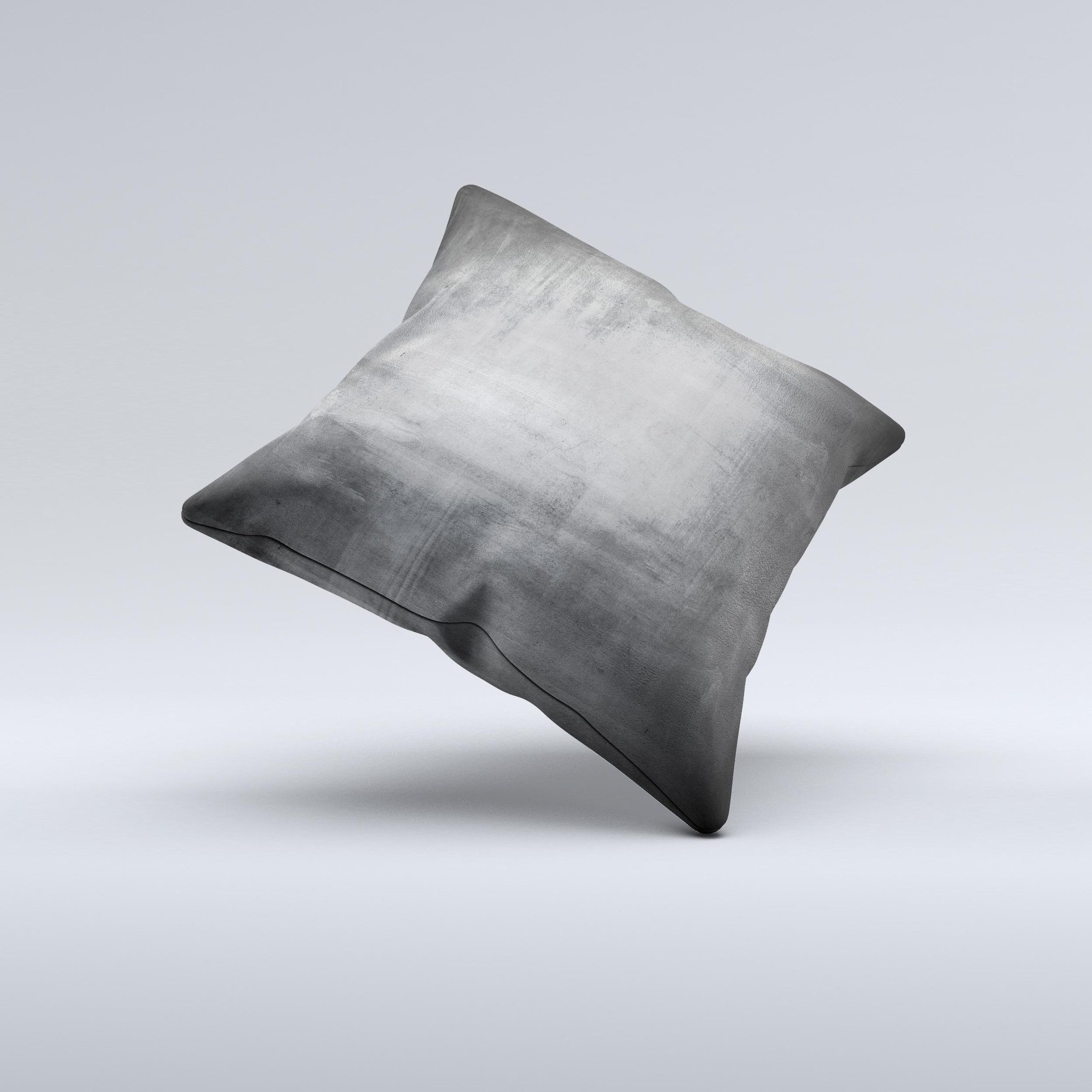 Grungy Gray Panel ink-Fuzed Decorative Throw Pillow showcasing a unique hand-produced design with a soft gray fabric finish.