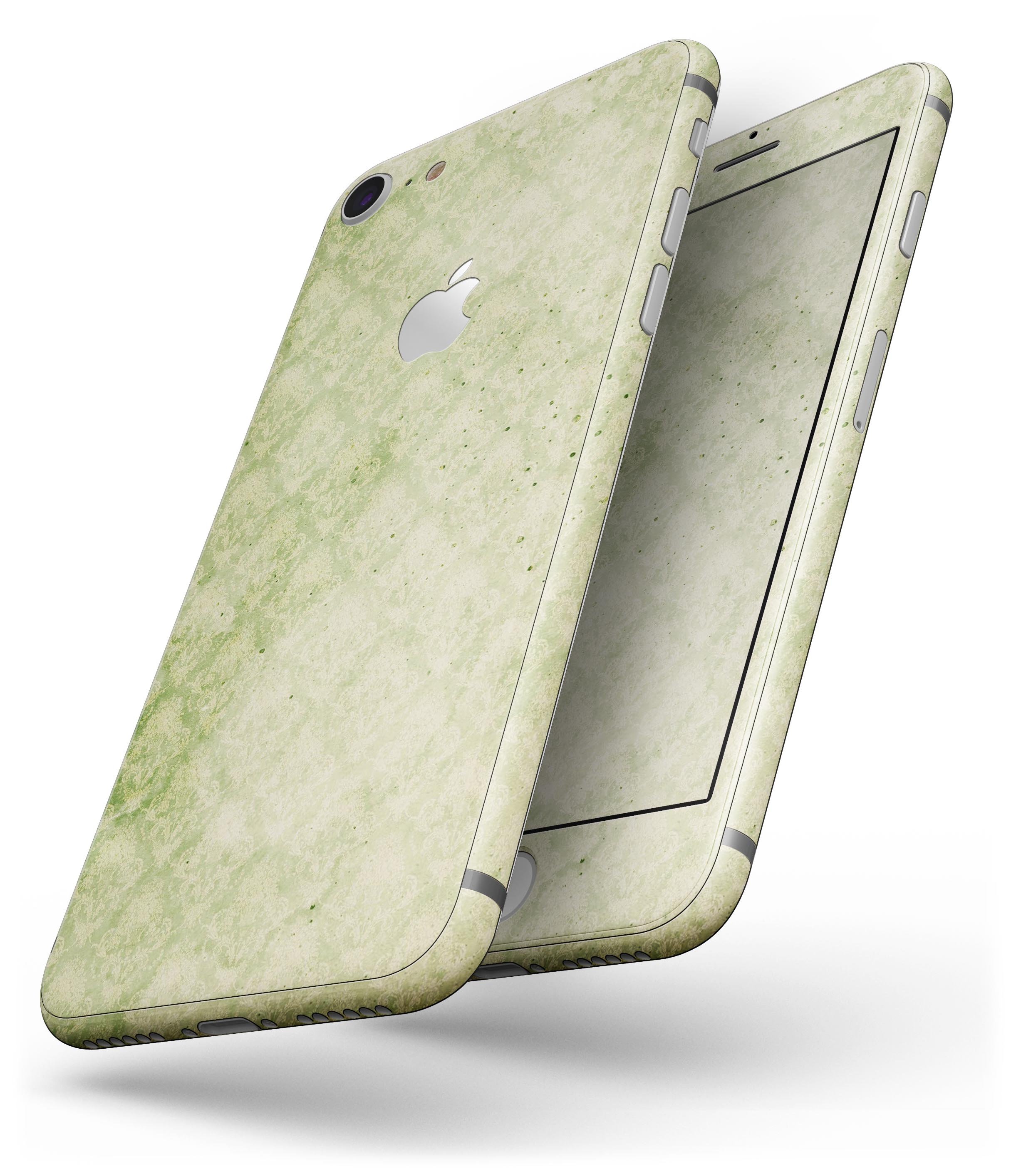 Grungy Green Faded Damask Pattern skin for iPhone 8 and 8 Plus, showcasing a stylish design that protects the device.