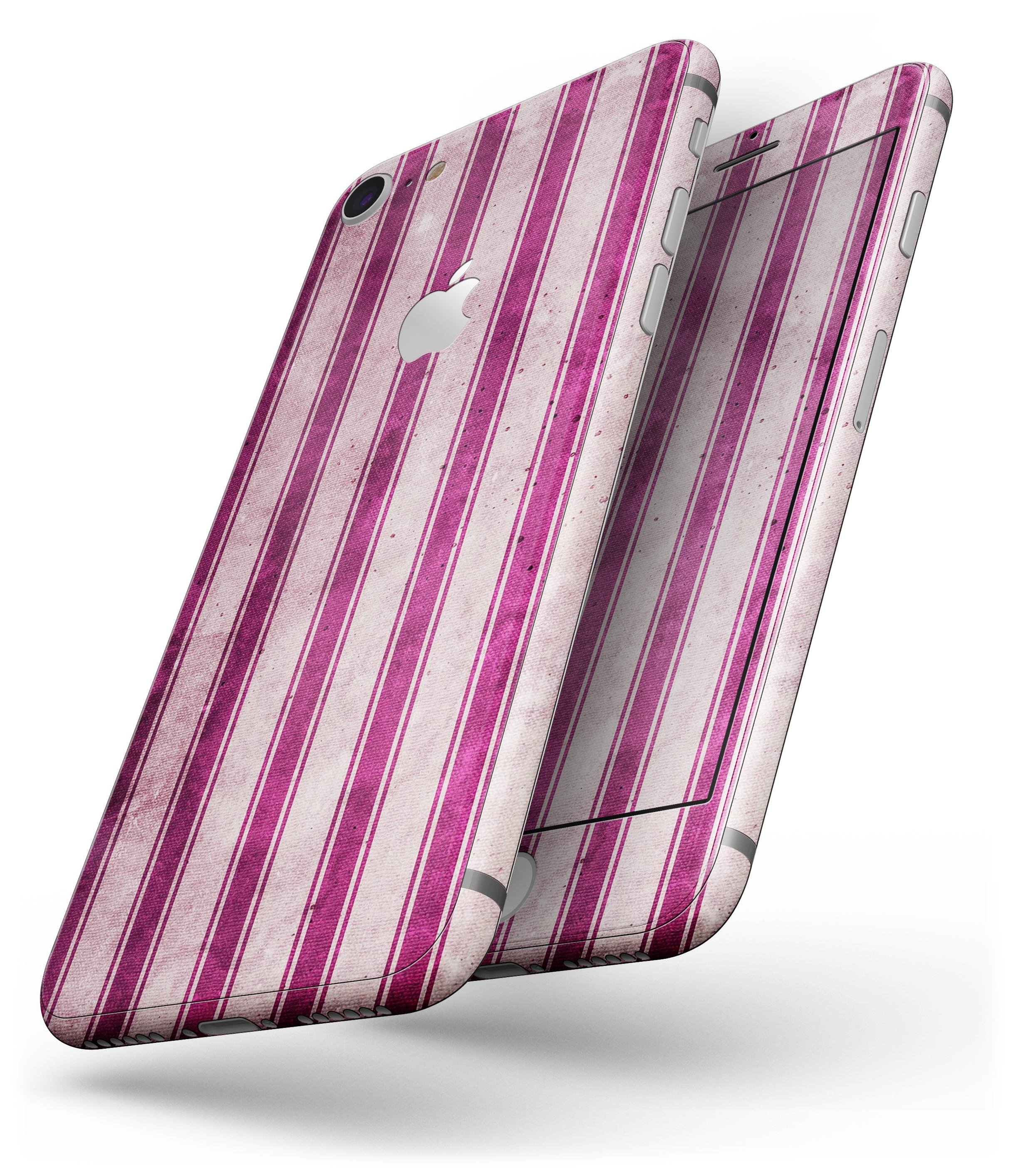 Grungy magenta and pink vertical stripes skin-kit for iPhone 8, showcasing vibrant colors and stylish design.