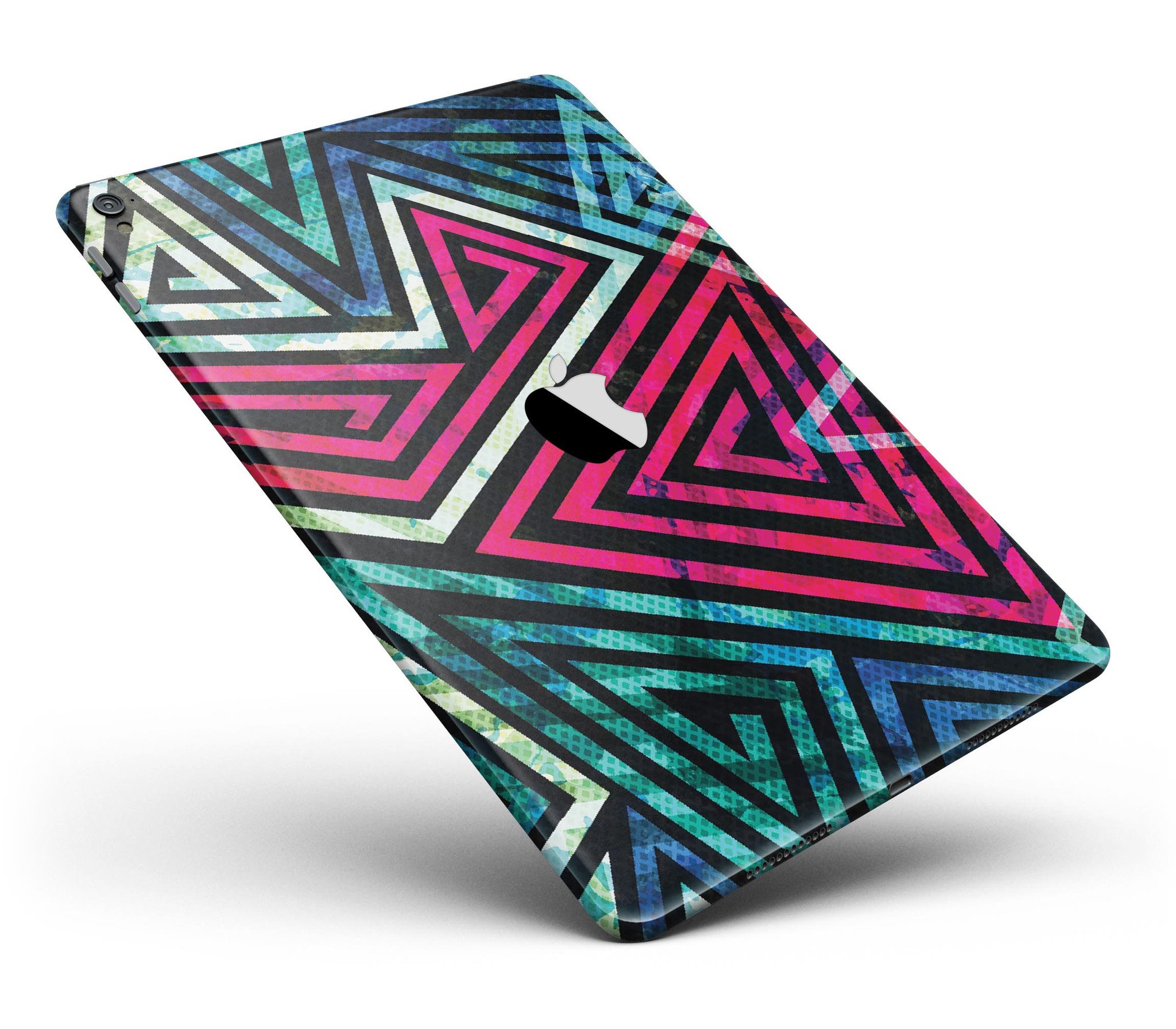 Grungy Neon Triangular Zig Zag Shapes skin for iPad Pro, showcasing vibrant colors and unique design.