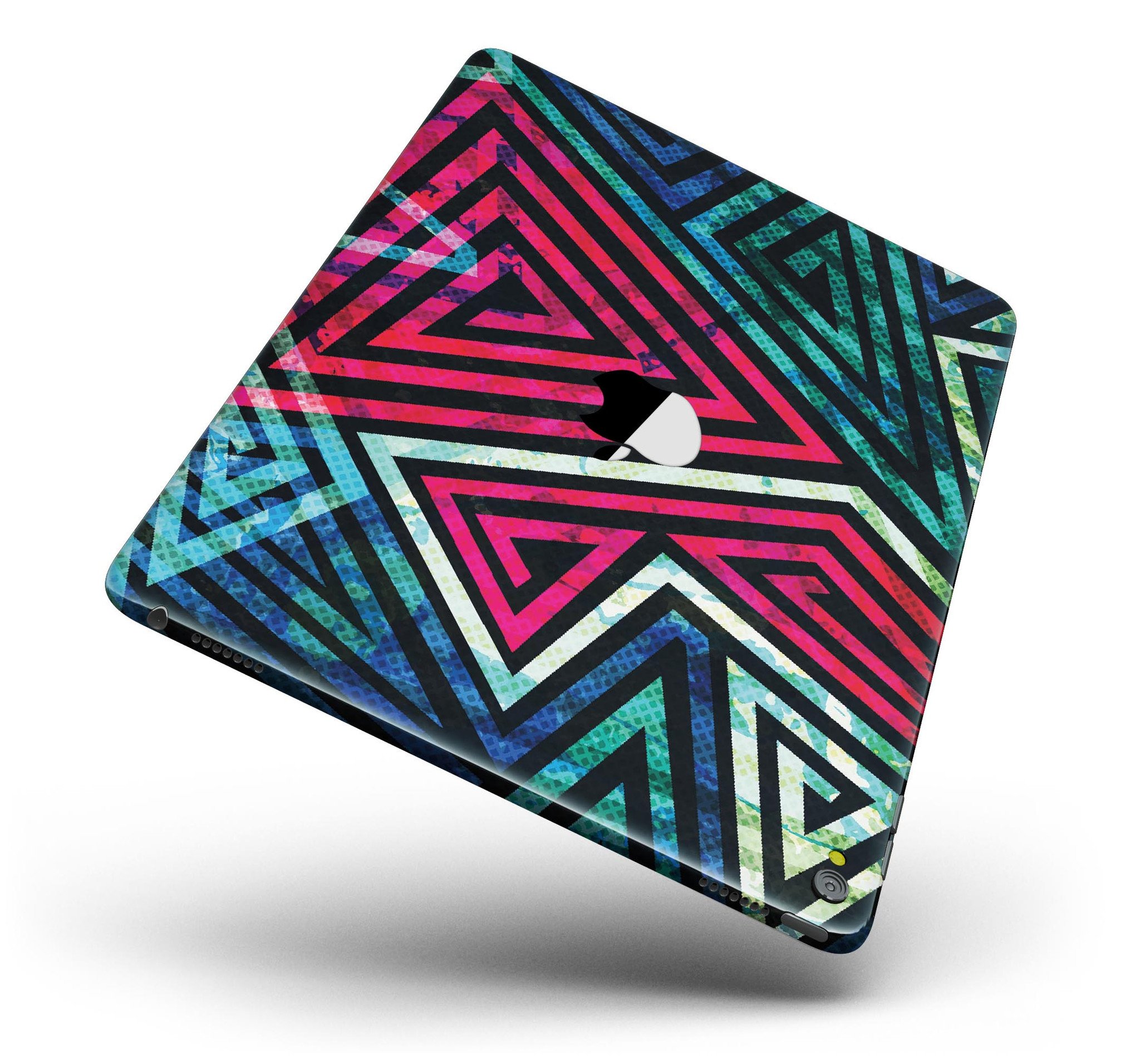 Grungy Neon Triangular Zig Zag Shapes skin for iPad Pro, showcasing vibrant colors and unique design.