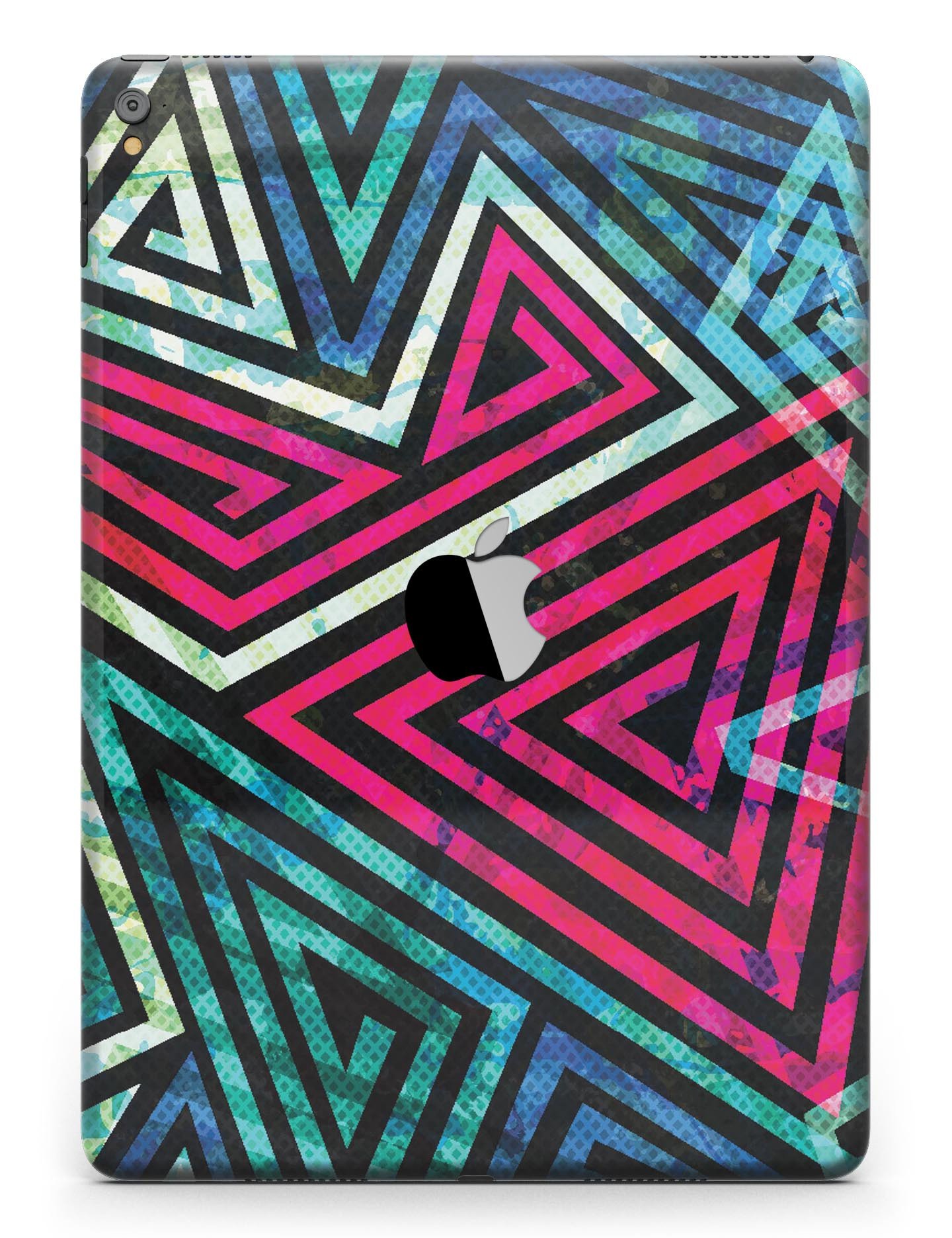 Grungy Neon Triangular Zig Zag Shapes skin for iPad Pro, showcasing vibrant colors and unique design.