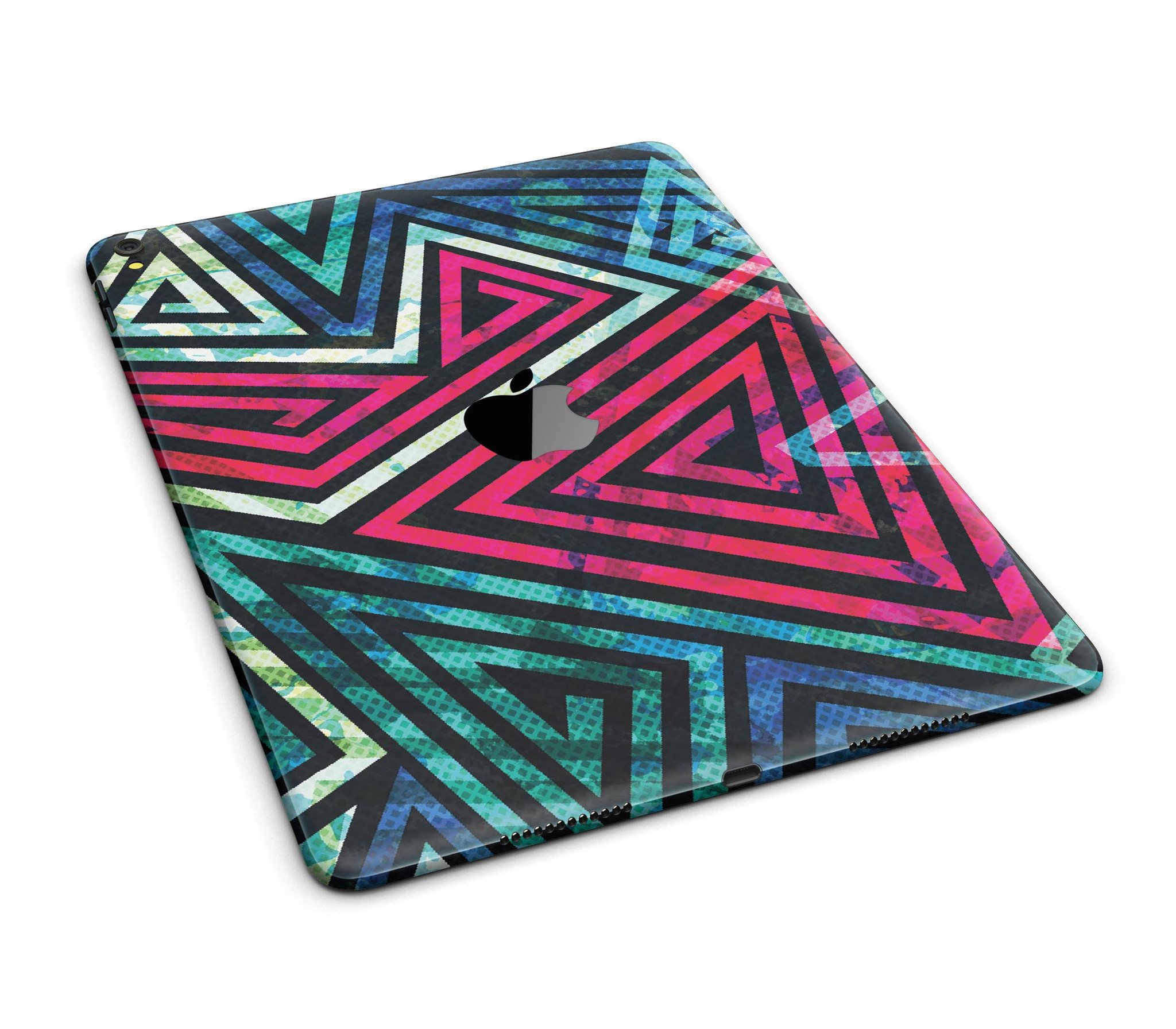 Grungy Neon Triangular Zig Zag Shapes skin for iPad Pro, showcasing vibrant colors and unique design.