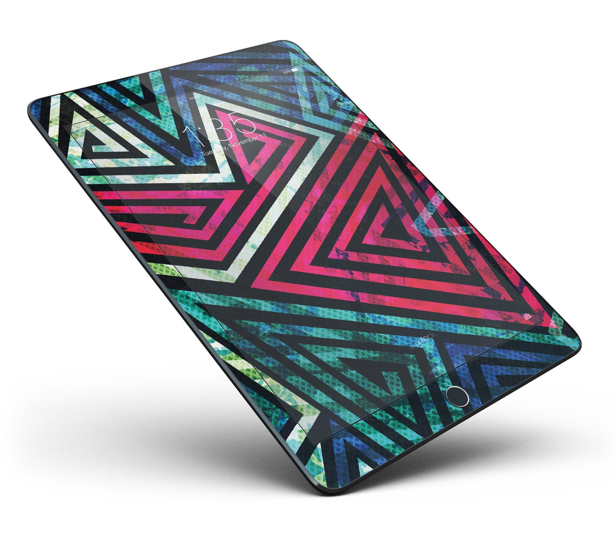 Grungy Neon Triangular Zig Zag Shapes skin for iPad Pro, showcasing vibrant colors and unique design.