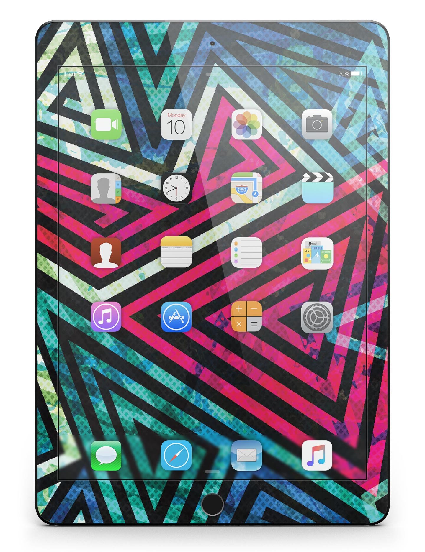 Grungy Neon Triangular Zig Zag Shapes skin for iPad Pro, showcasing vibrant colors and unique design.