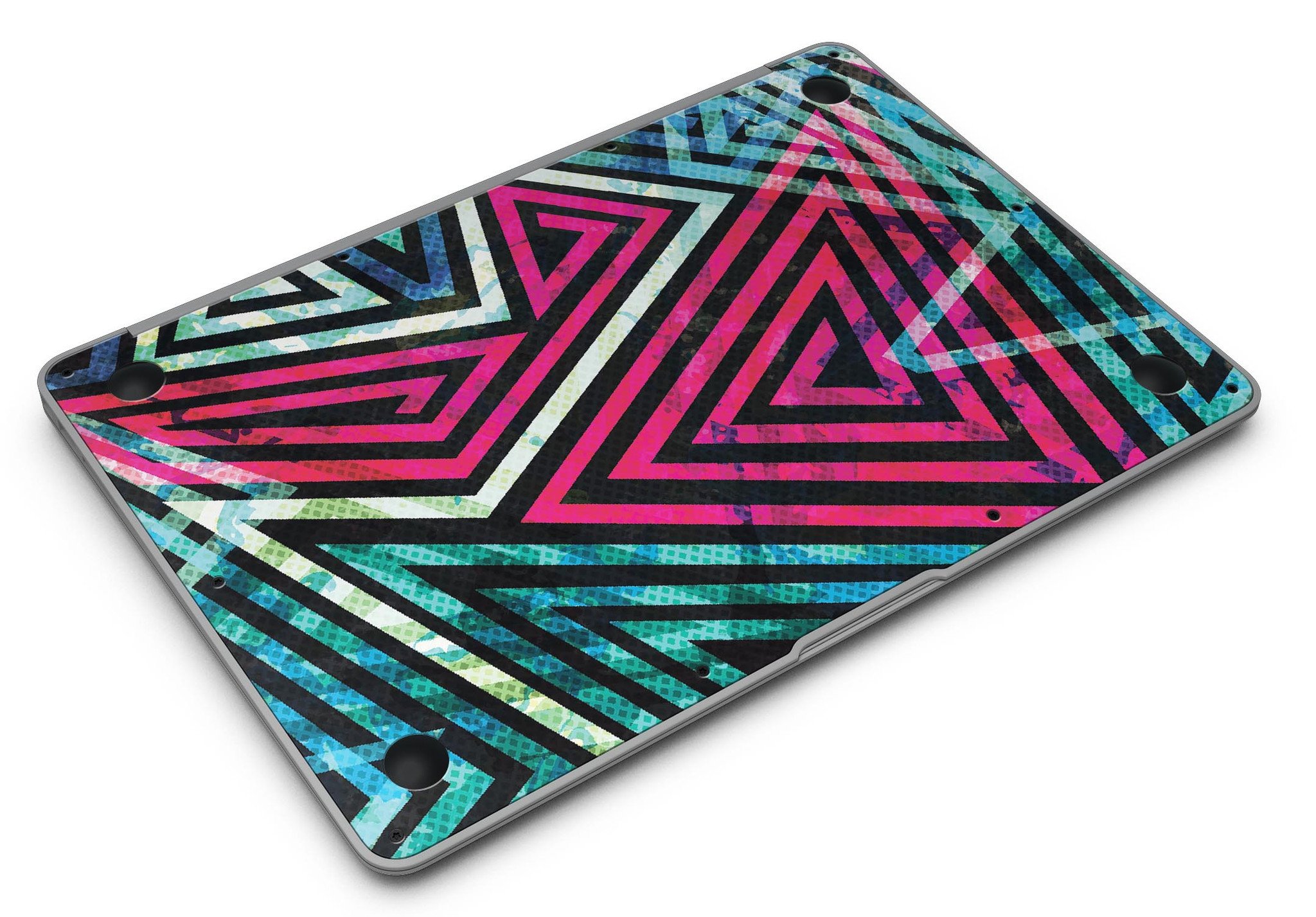 Grungy Neon Triangular Zig Zag Shapes MacBook Air Skin Kit showcasing vibrant colors and unique design.