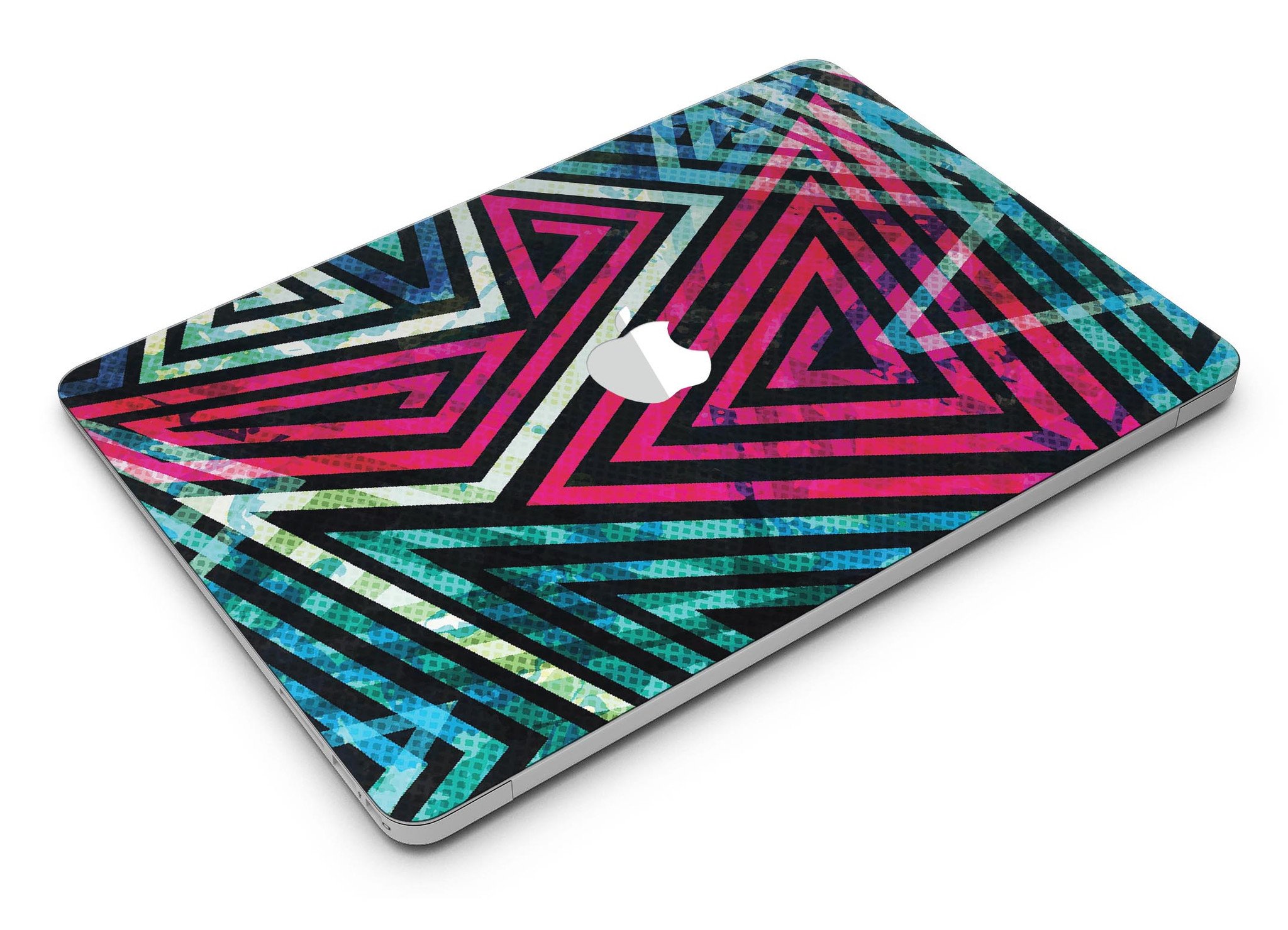 Grungy Neon Triangular Zig Zag Shapes MacBook Air Skin Kit showcasing vibrant colors and unique design.