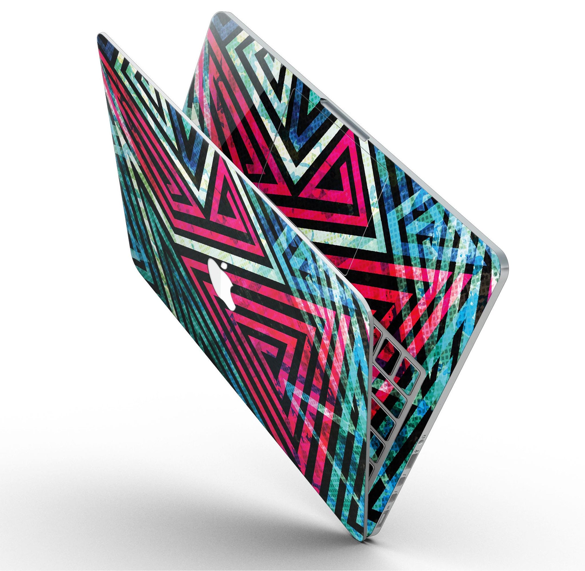 Grungy Neon Triangular Zig Zag Shapes skin for MacBook Pro with Retina Display, showcasing vibrant colors and unique design.