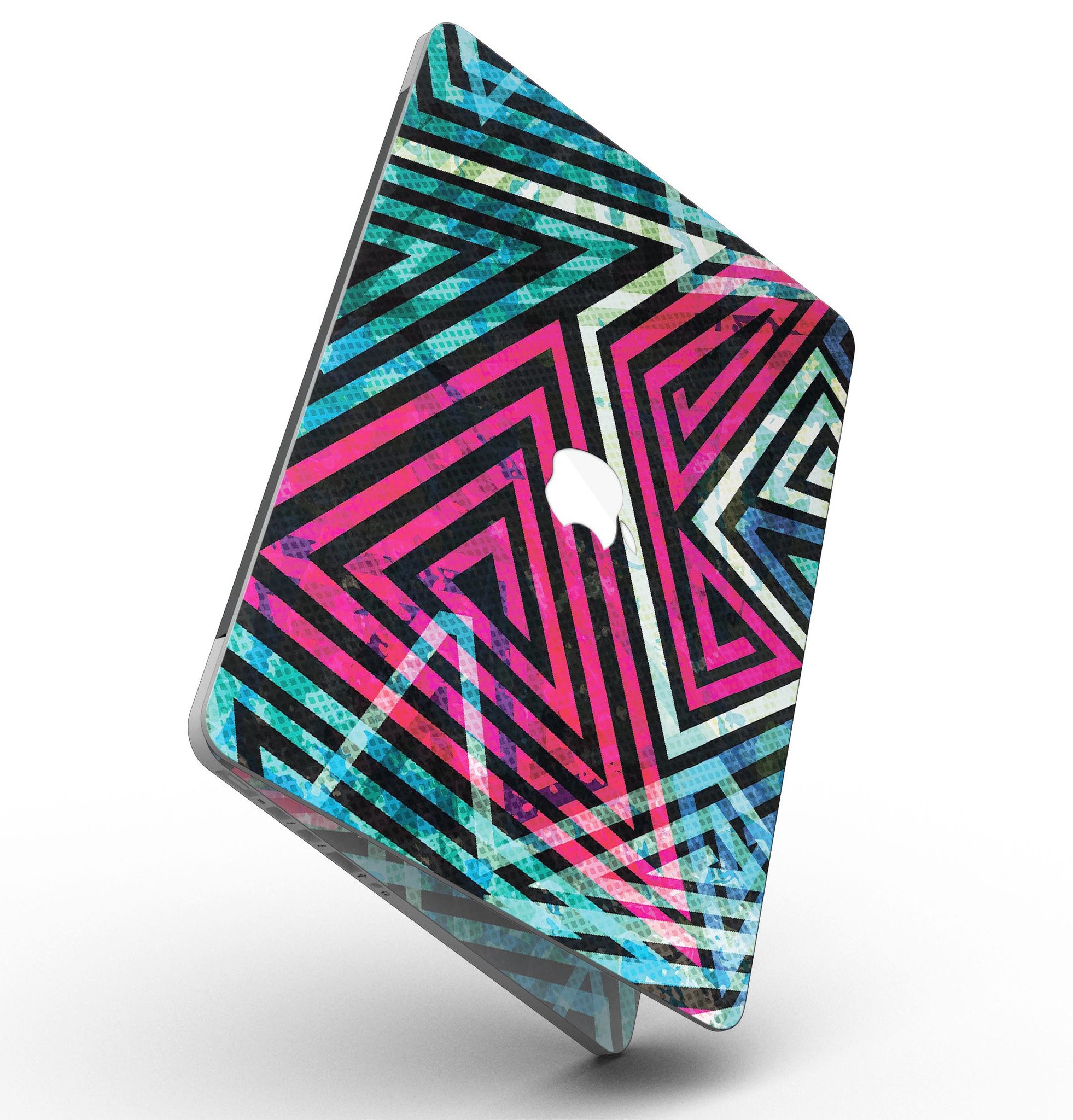 Grungy Neon Triangular Zig Zag Shapes skin for MacBook Pro with Retina Display, showcasing vibrant colors and unique design.