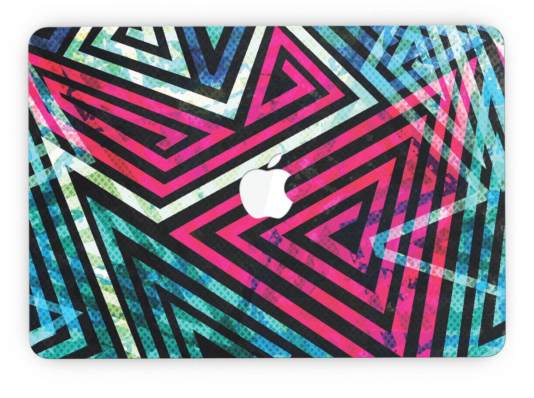 Grungy Neon Triangular Zig Zag Shapes skin for MacBook Pro with Retina Display, showcasing vibrant colors and unique design.