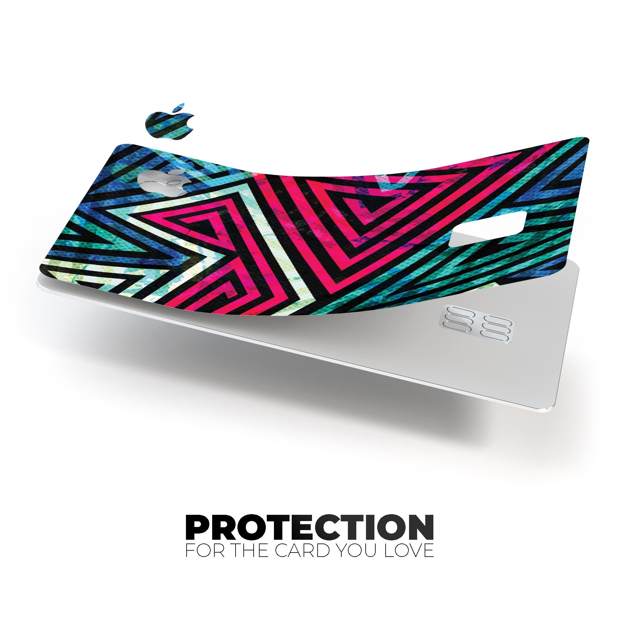 Grungy Neon Triangular Zig Zag Shapes decal on an Apple Card, showcasing vibrant colors and unique design.