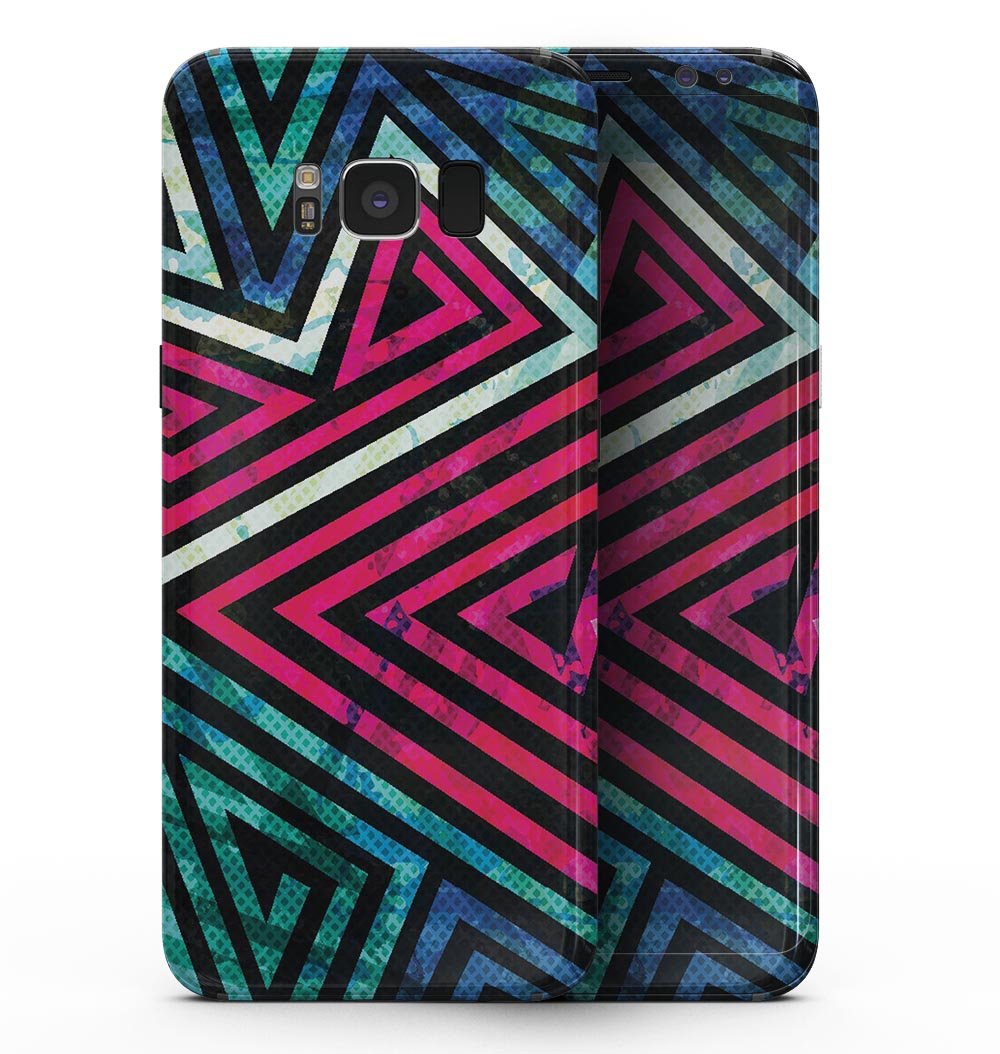 Grungy Neon Triangular Zig Zag Shapes skin for Samsung Galaxy S8, showcasing vibrant colors and unique design.