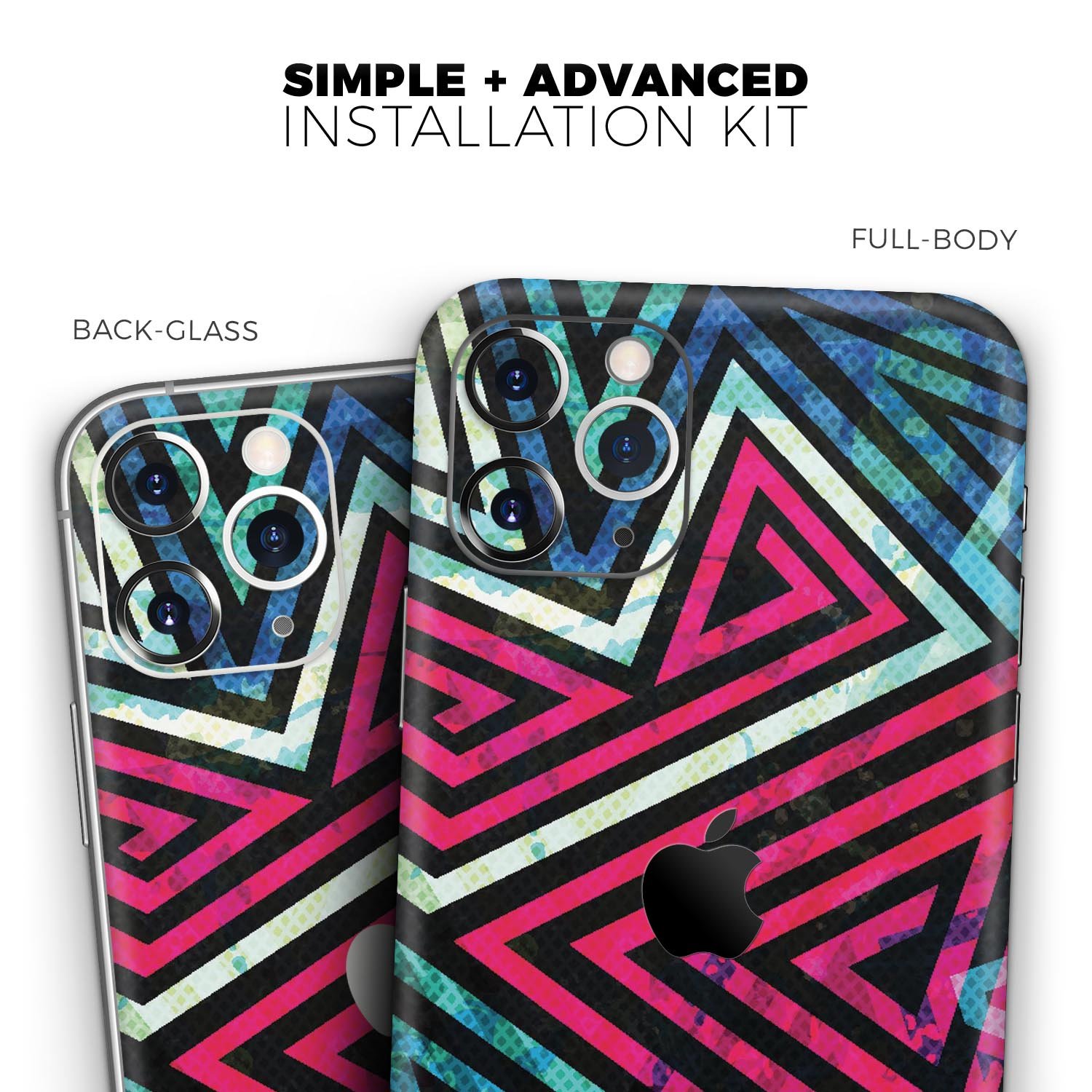 Grungy Neon Triangular Zig Zag Shapes skin for iPhone, showcasing vibrant colors and unique design.