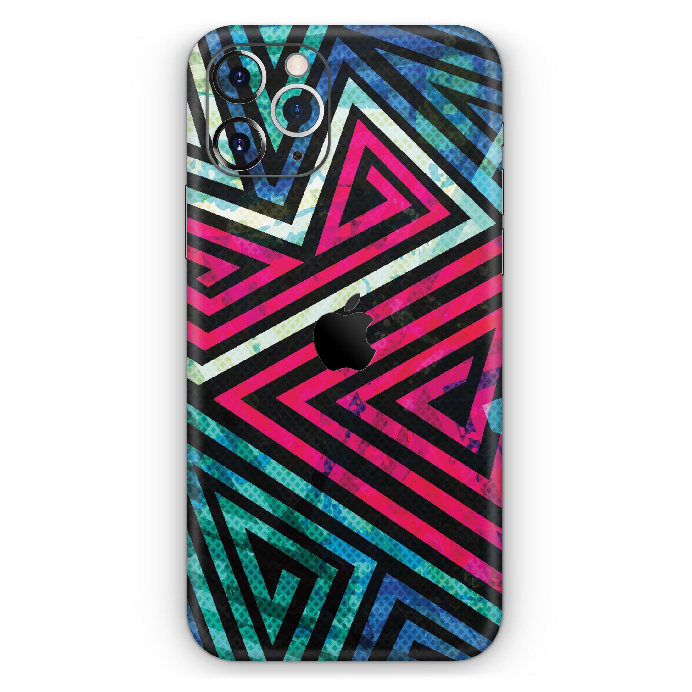 Grungy Neon Triangular Zig Zag Shapes skin for iPhone, showcasing vibrant colors and unique design.