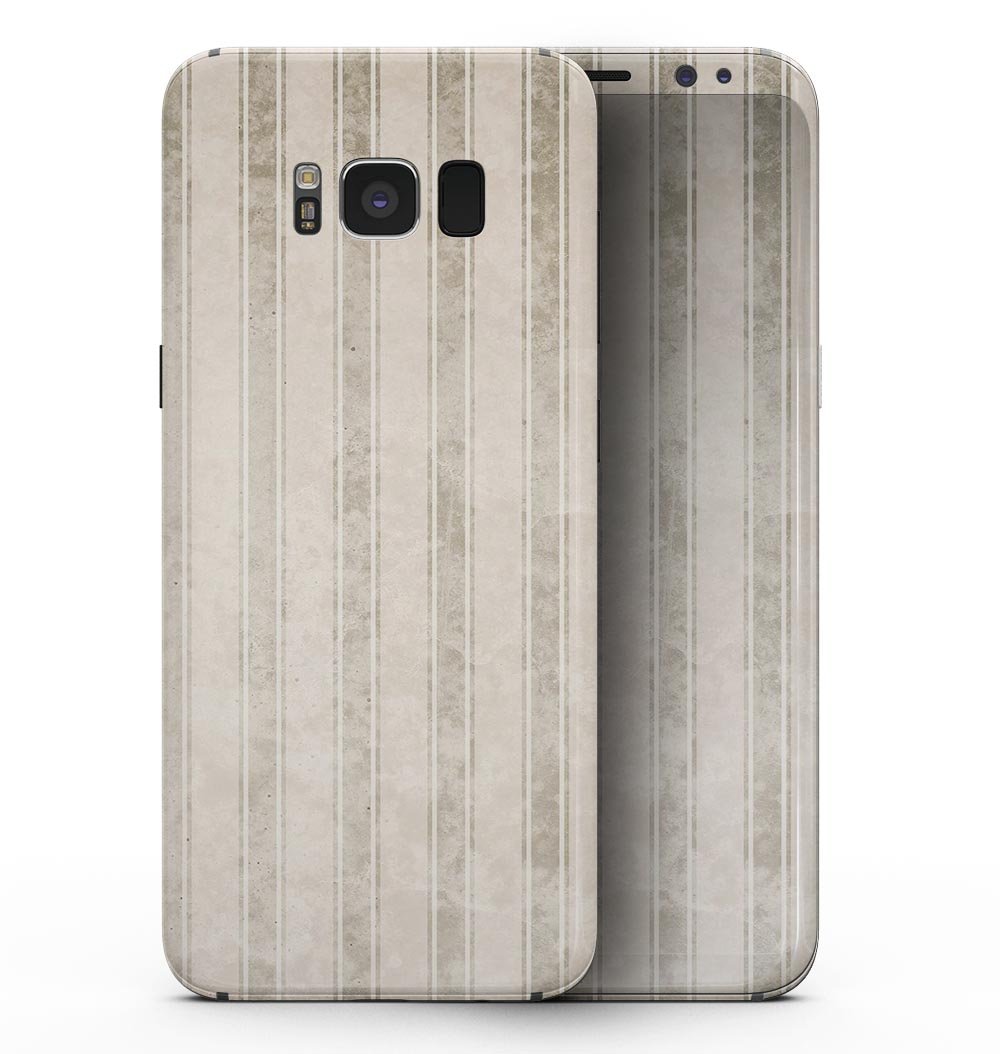 Samsung Galaxy S8 with Grungy Neutral Vertical Stripes skin, showcasing a stylish design and premium vinyl material.