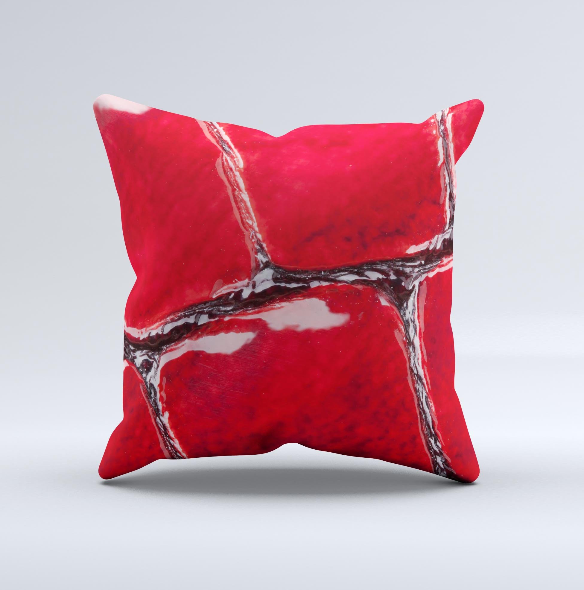 Grungy Red Scale Texture Ink-Fuzed Decorative Throw Pillow showcasing a vibrant red scale pattern, handcrafted in Virginia.