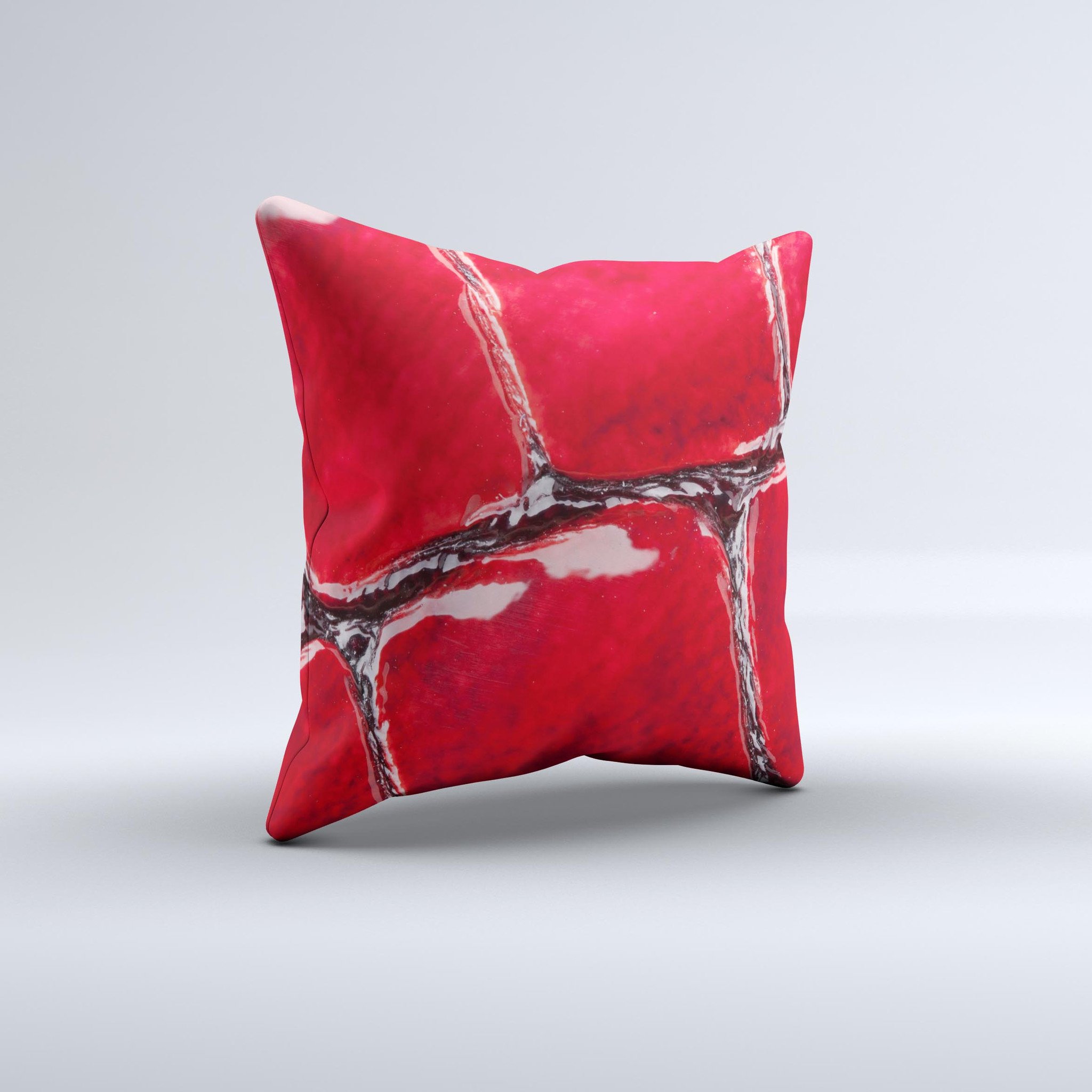 Grungy Red Scale Texture Ink-Fuzed Decorative Throw Pillow showcasing a vibrant red scale pattern, handcrafted in Virginia.