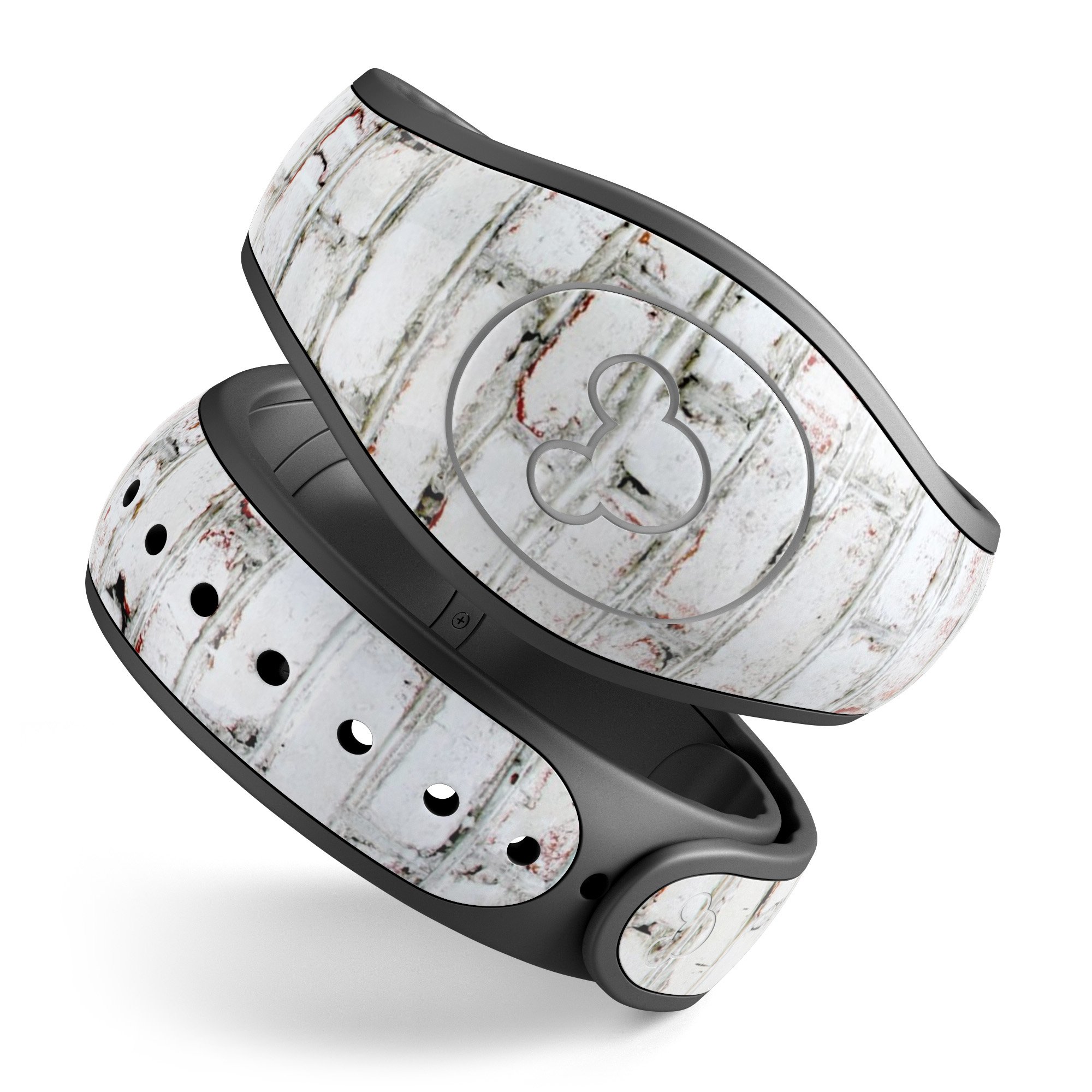 Grungy red and white brick wall decal skin wrap kit for Disney Magic Band, showcasing a stylish and protective design.