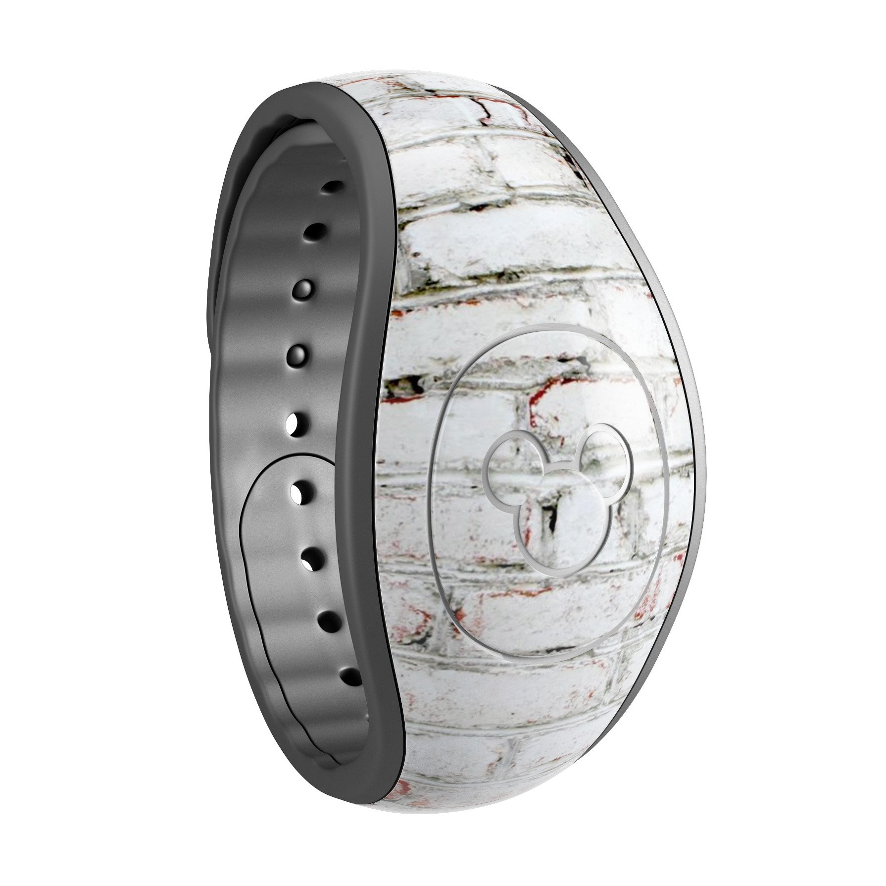 Grungy red and white brick wall decal skin wrap kit for Disney Magic Band, showcasing a stylish and protective design.