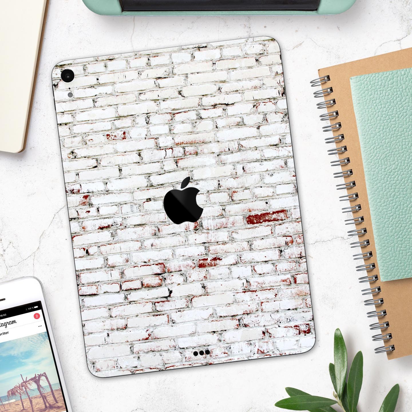 Grungy Red & White Brick Wall skin decal for Apple devices, showcasing a stylish design with a textured brick pattern.