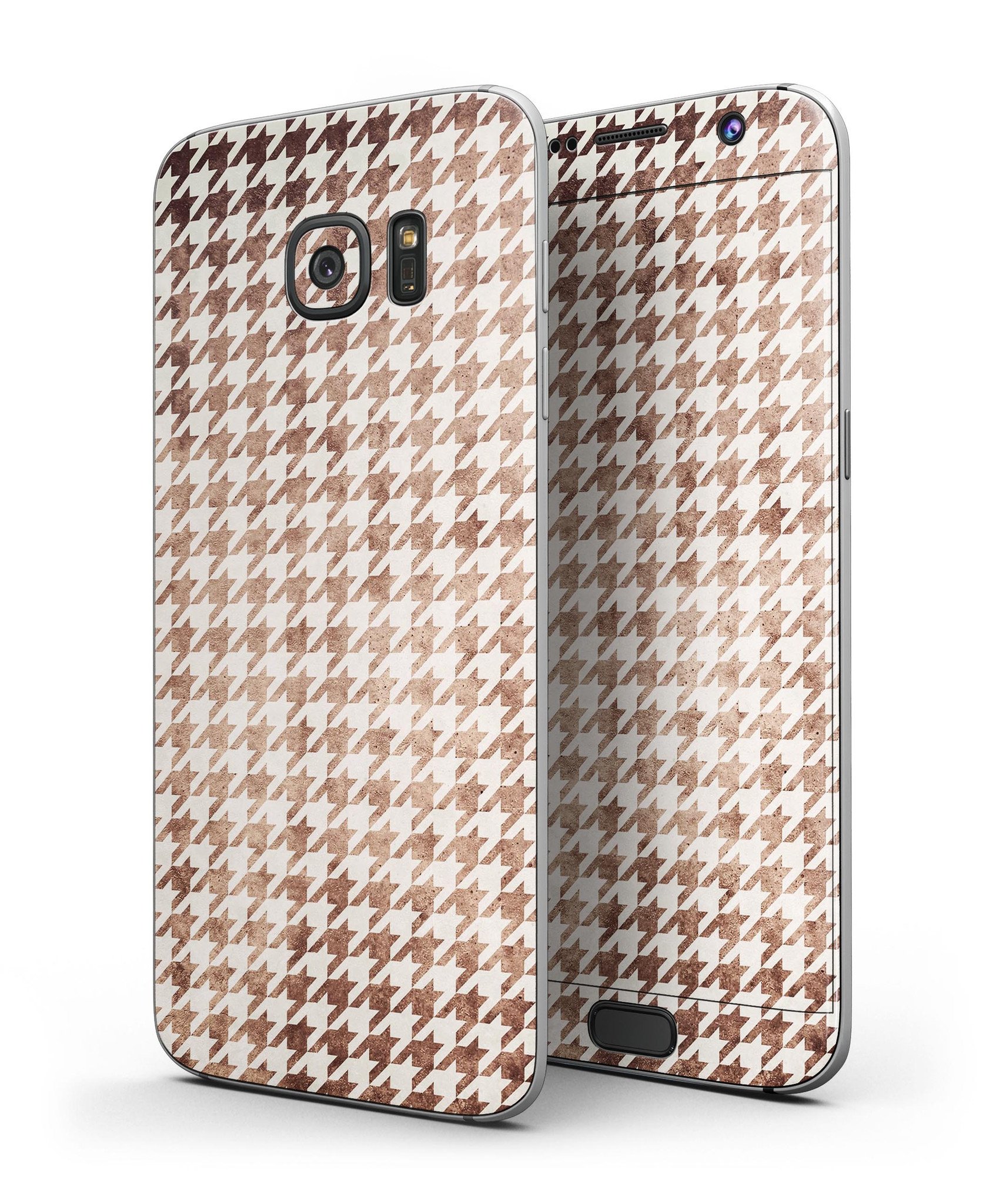 Grungy Tangerine Houndstooth Pattern Skin-Kit for Samsung Galaxy S7/S7 Edge, showcasing vibrant colors and stylish design.