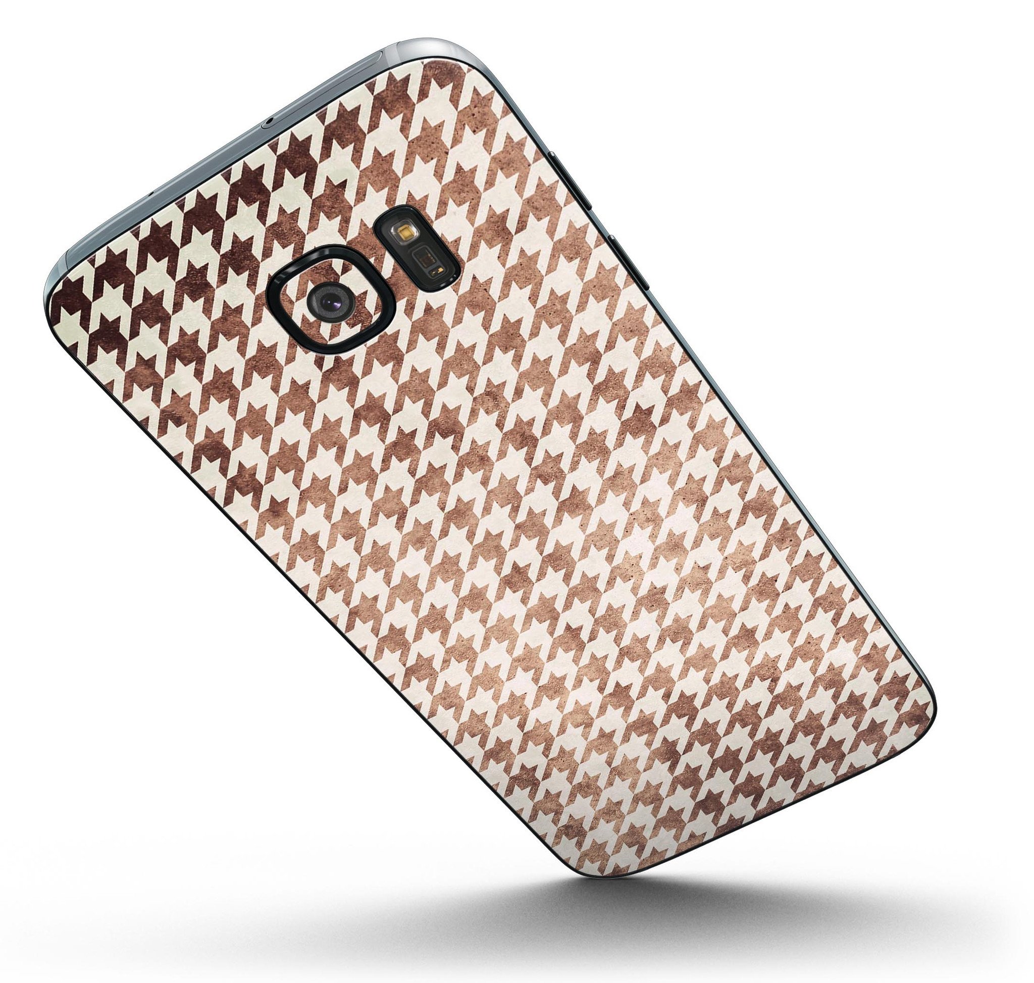 Grungy Tangerine Houndstooth Pattern Skin-Kit for Samsung Galaxy S7/S7 Edge, showcasing vibrant colors and stylish design.