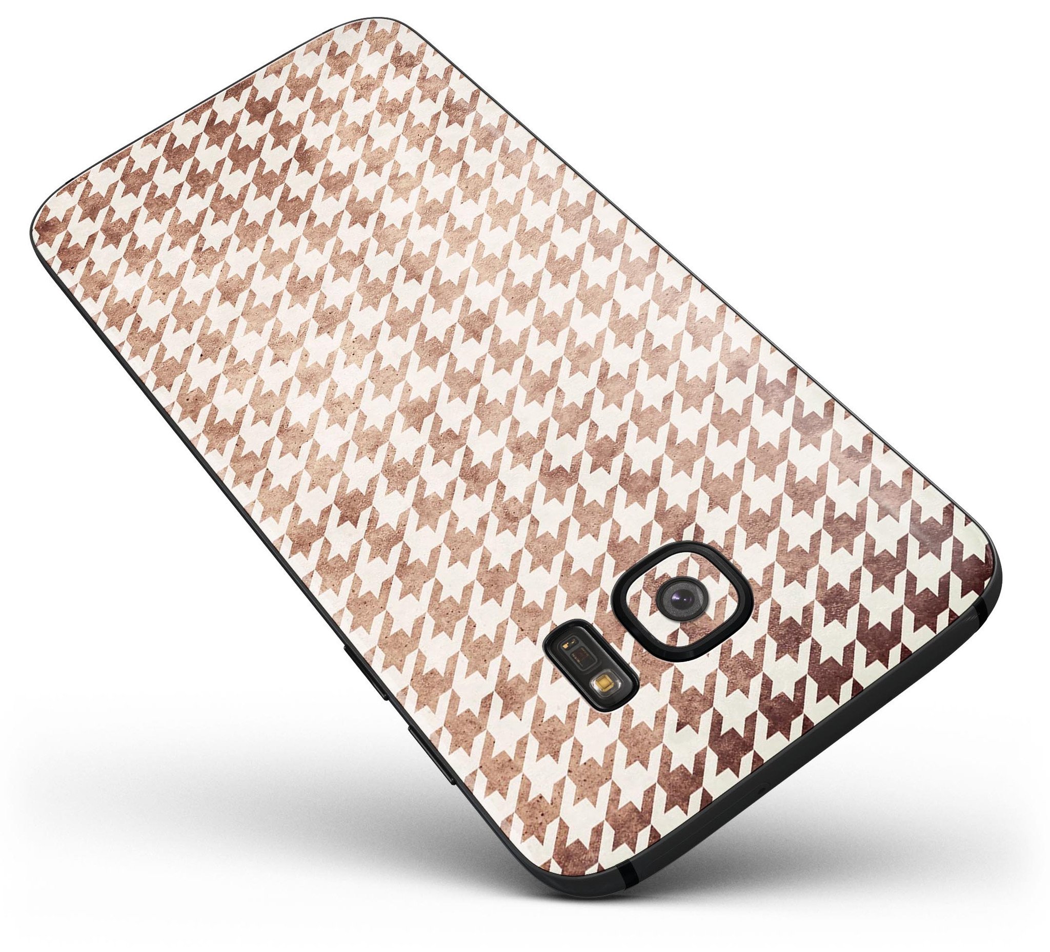 Grungy Tangerine Houndstooth Pattern Skin-Kit for Samsung Galaxy S7/S7 Edge, showcasing vibrant colors and stylish design.