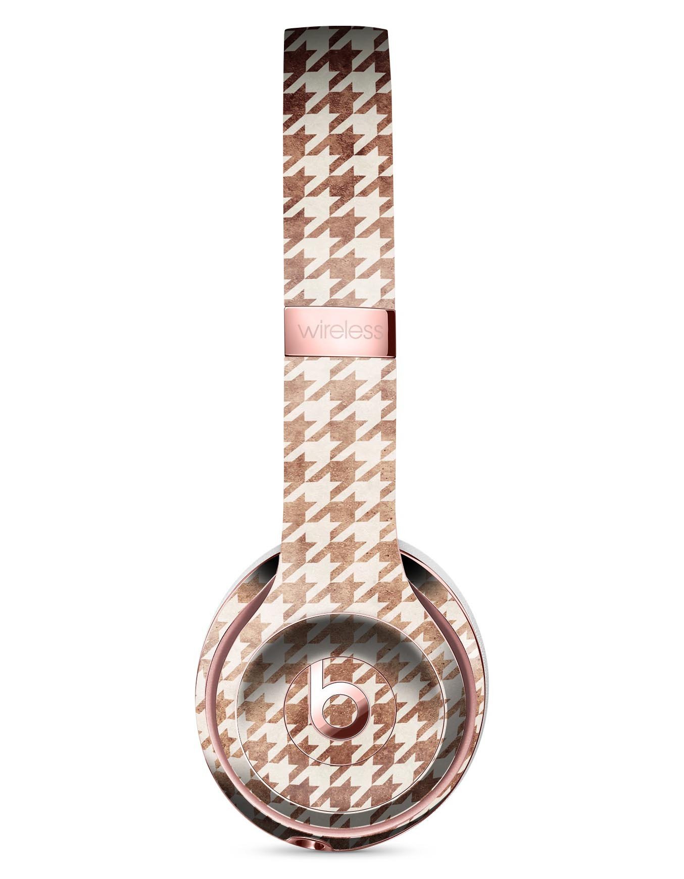 Grungy Tangerine Houndstooth Pattern Skin Kit for Beats by Dre Solo 3 Wireless Headphones, showcasing vibrant colors and stylish design.