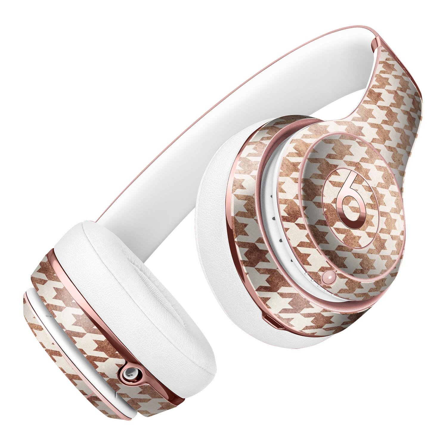 Grungy Tangerine Houndstooth Pattern Skin Kit for Beats by Dre Solo 3 Wireless Headphones, showcasing vibrant colors and stylish design.