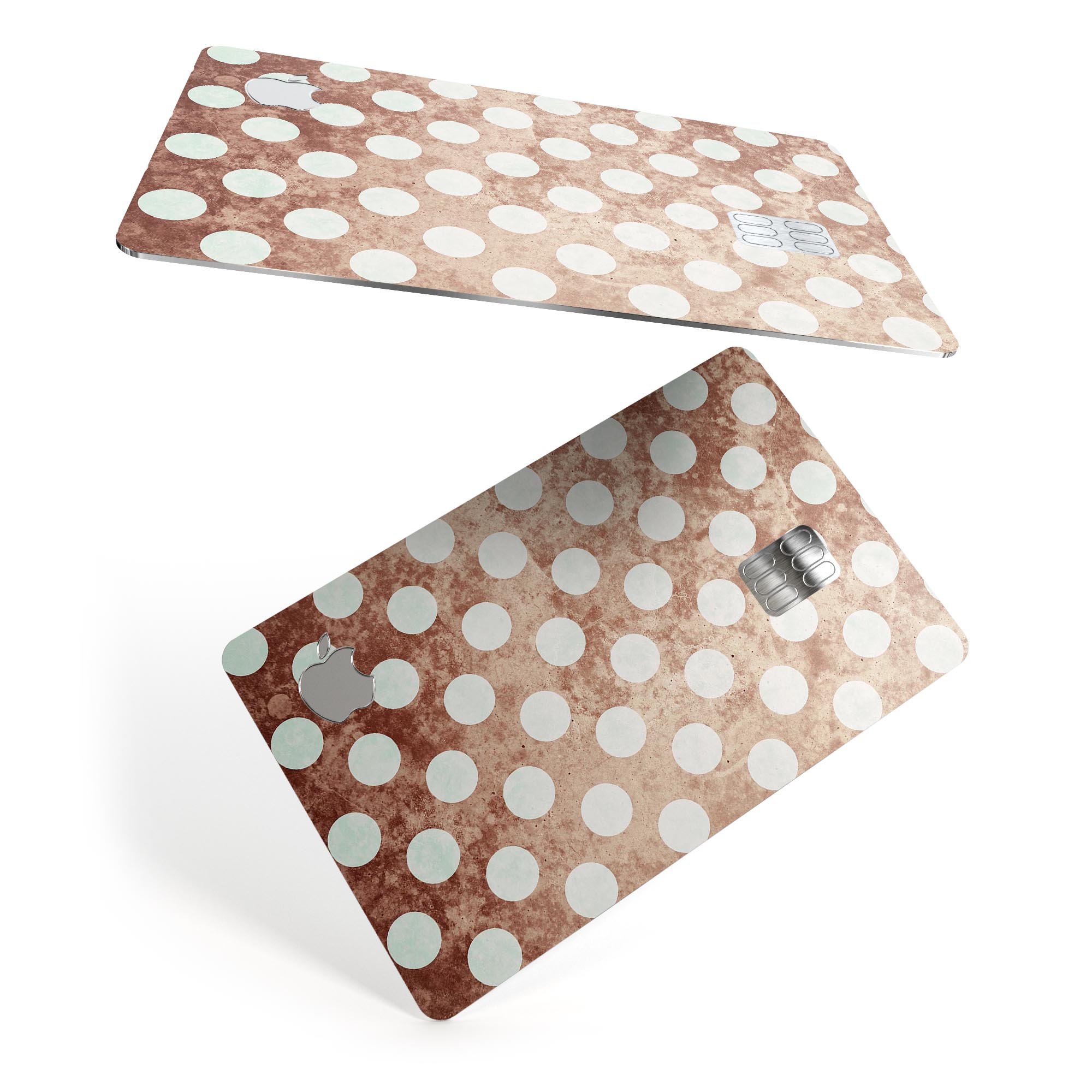 Grungy Tangerine protective decal with white polka dots for Apple Card, showcasing vibrant color and stylish design.