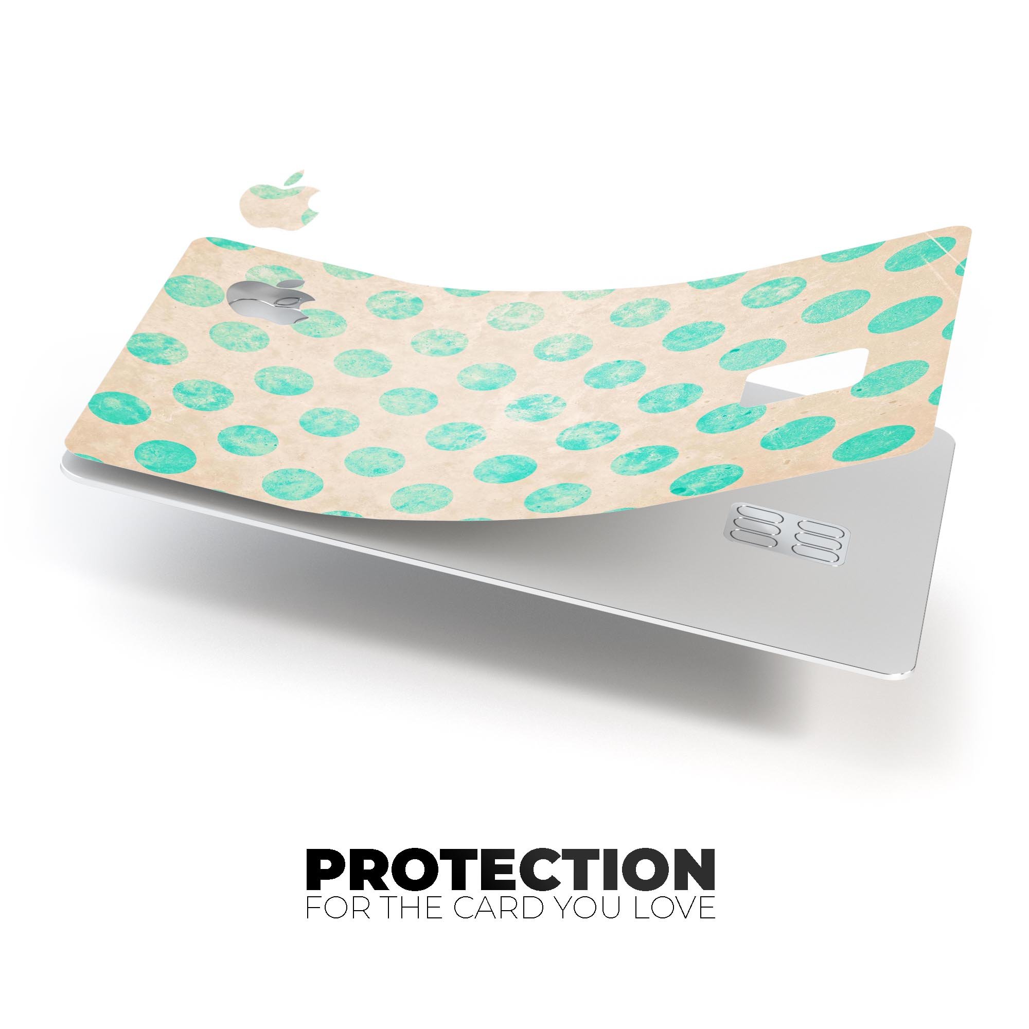 Grungy Teal Polka Dots Premium Protective Decal Skin-Kit for Apple Card, showcasing a stylish design with polka dots.