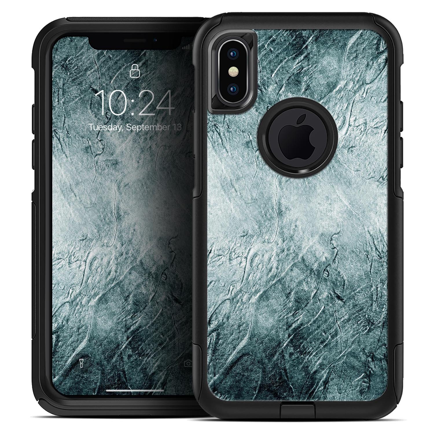 Grungy teal wavy abstract skin kit for iPhone OtterBox, showcasing vibrant design and premium quality.