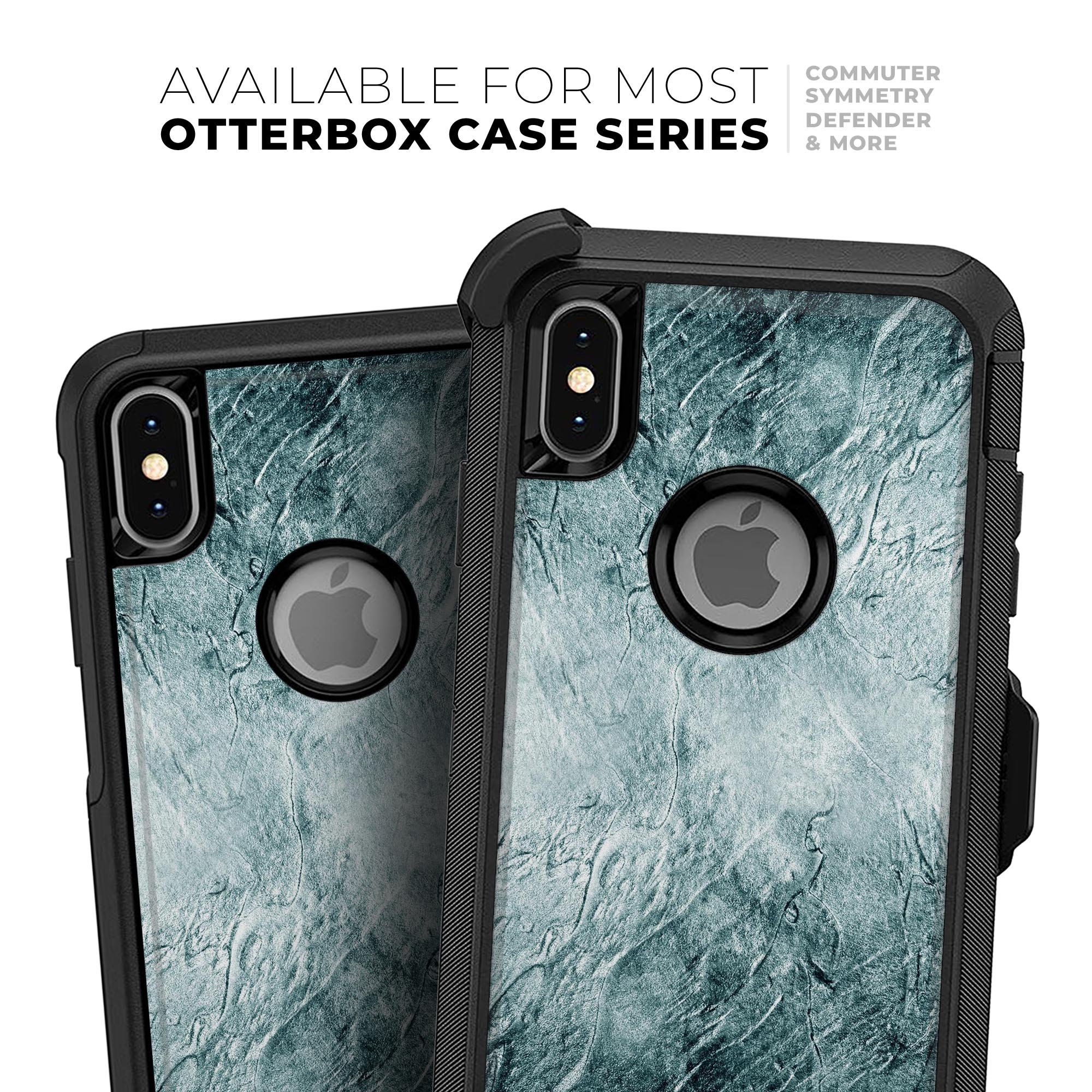 Grungy teal wavy abstract skin kit for iPhone OtterBox, showcasing vibrant design and premium quality.