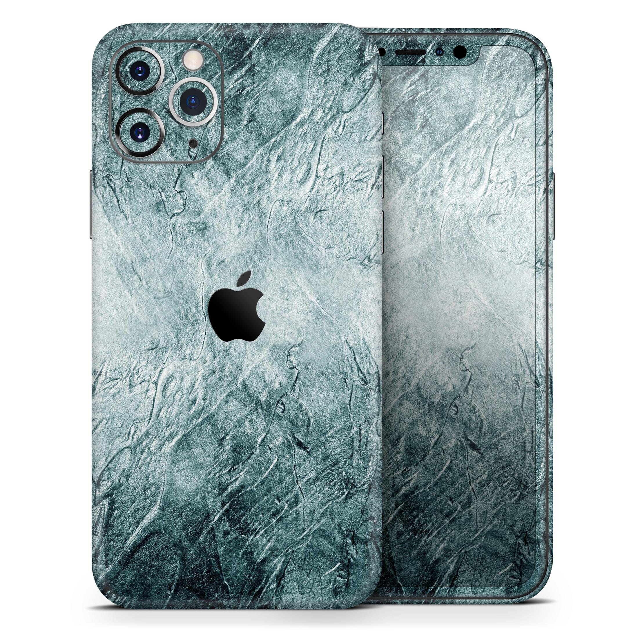 Grungy teal wavy abstract skin for Apple iPhone, showcasing vibrant colors and unique design.