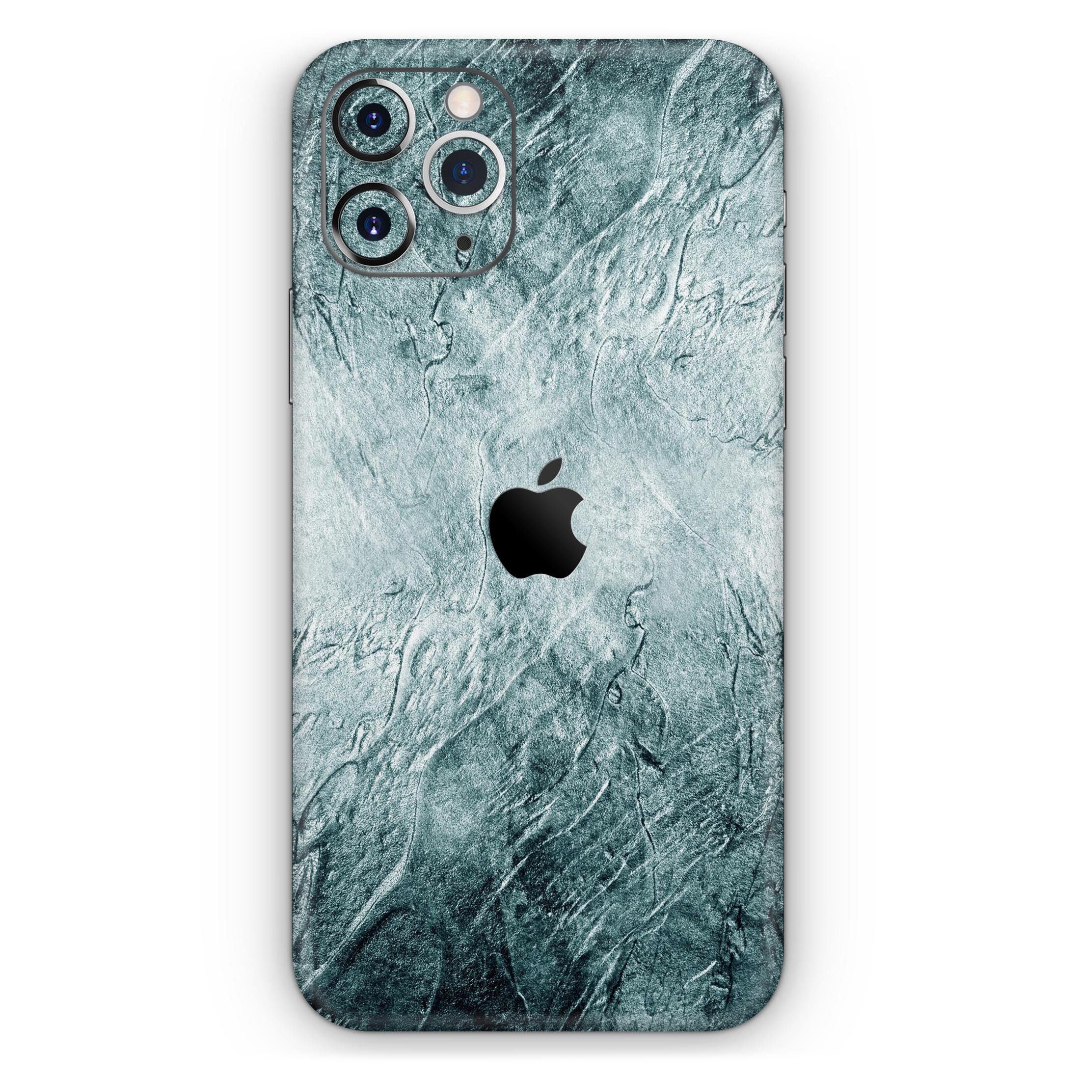 Grungy teal wavy abstract skin for Apple iPhone, showcasing vibrant colors and unique design.