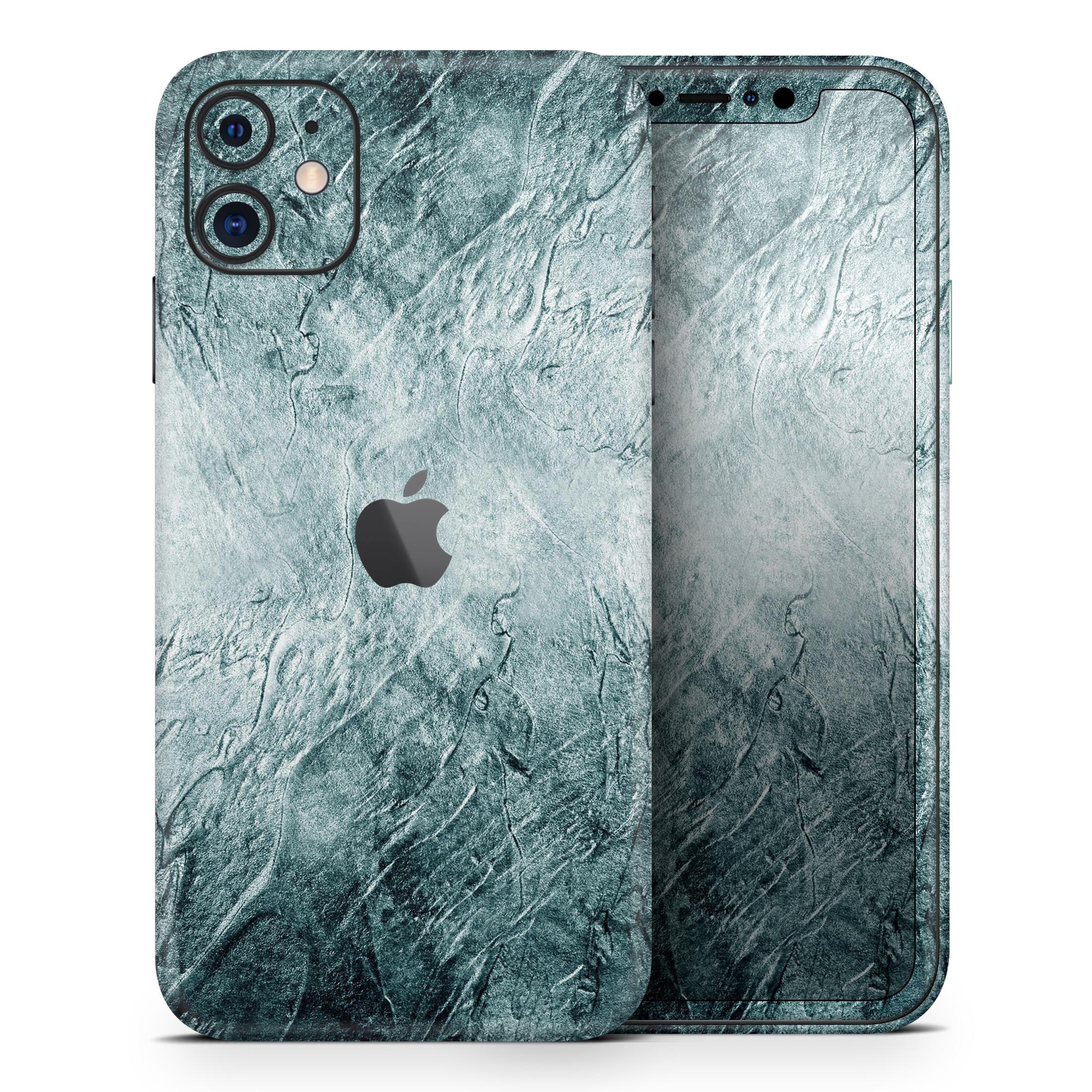 Grungy teal wavy abstract skin for Apple iPhone, showcasing vibrant colors and unique design.