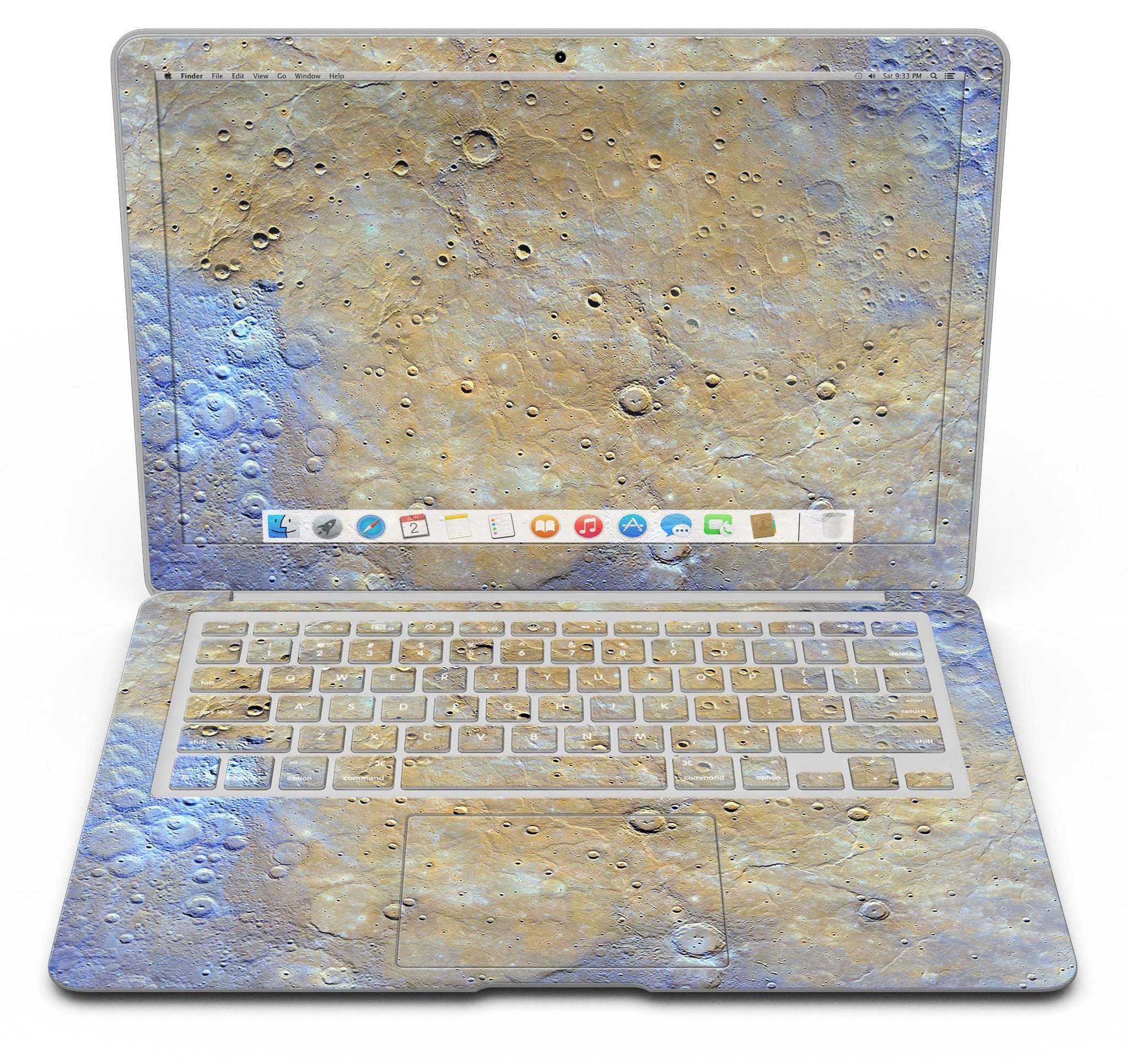 Grungy Watercolor Boiling Surface MacBook Air Skin Kit showcasing vibrant colors and artistic design.