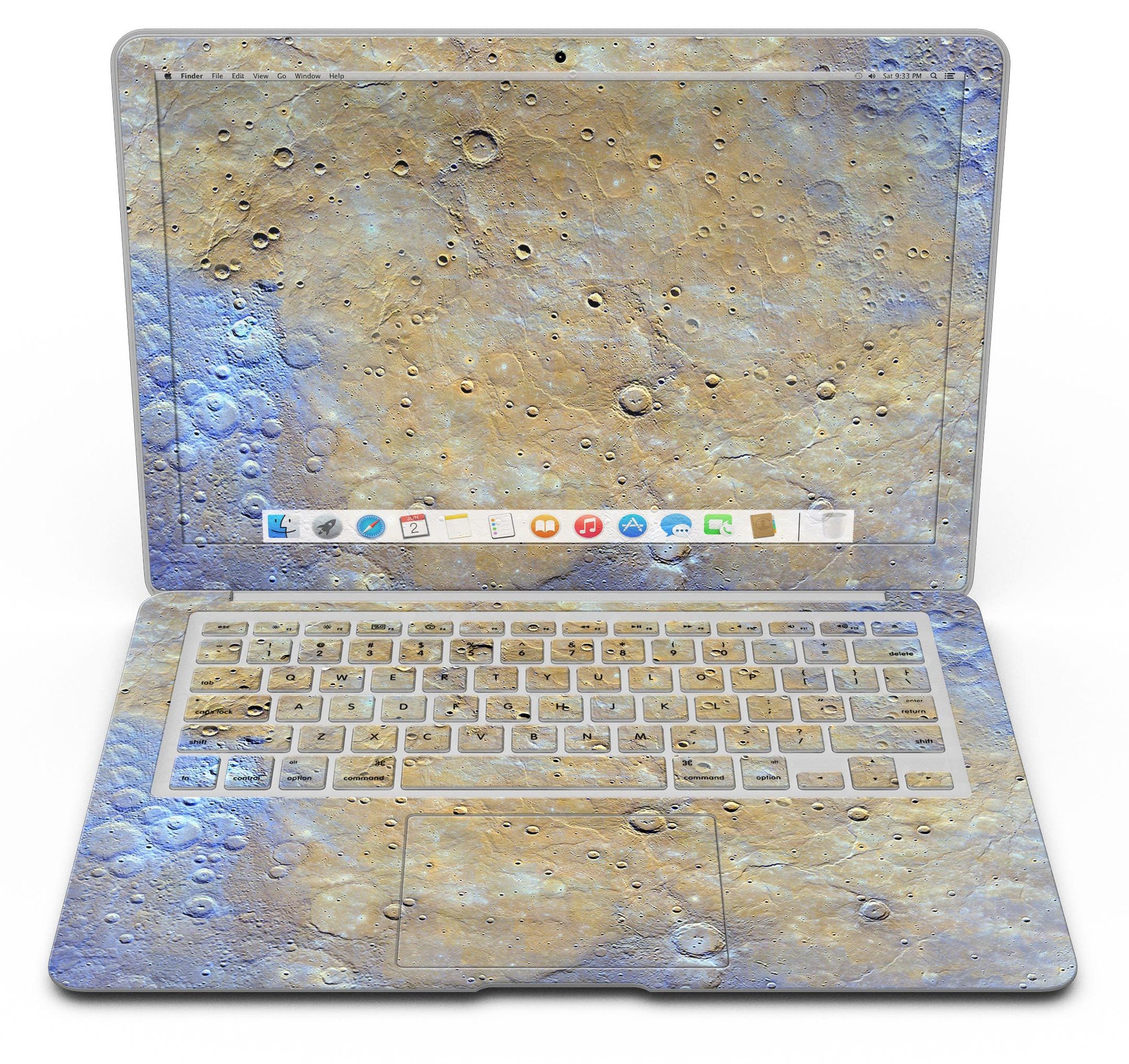 Grungy Watercolor Boiling Surface MacBook Air Skin Kit showcasing vibrant colors and artistic design.