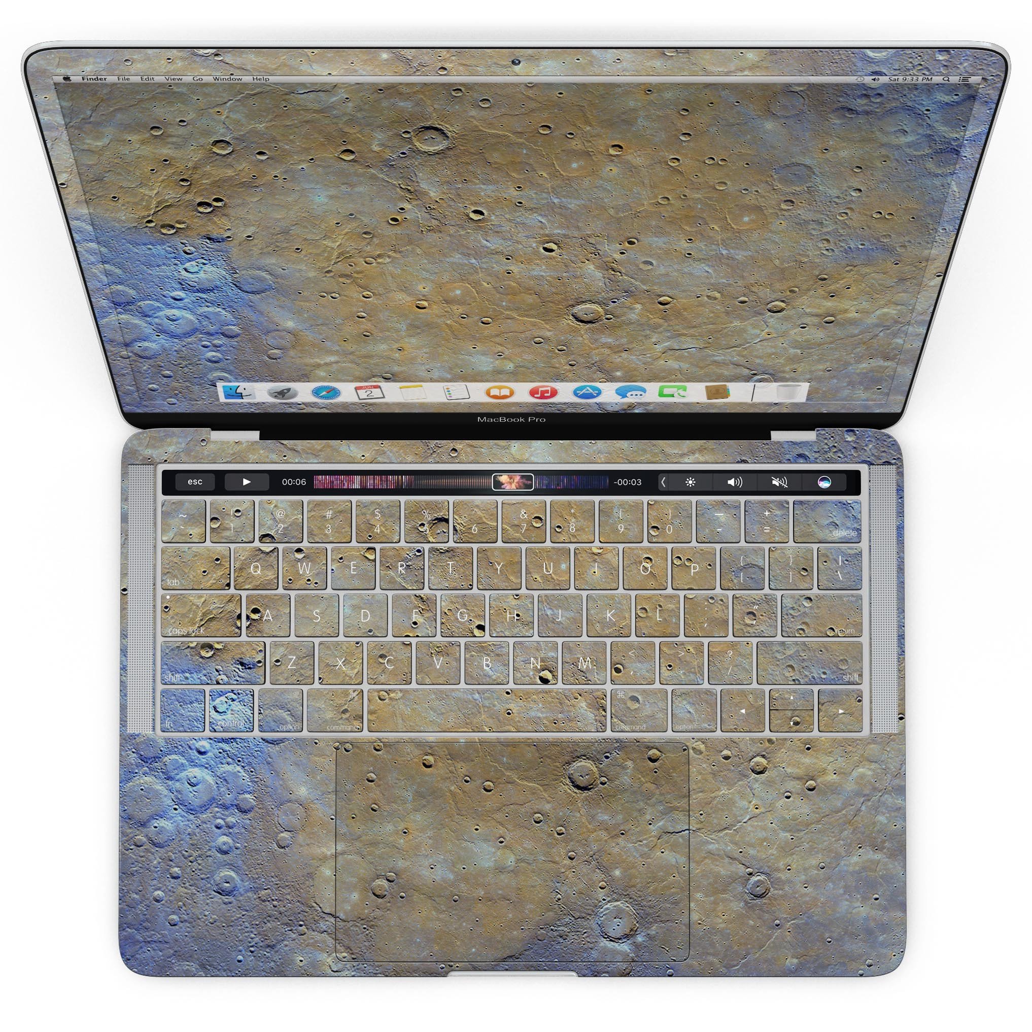 Grungy Watercolor Boiling Surface skin for MacBook Pro with Touch Bar, showcasing vibrant colors and artistic design.