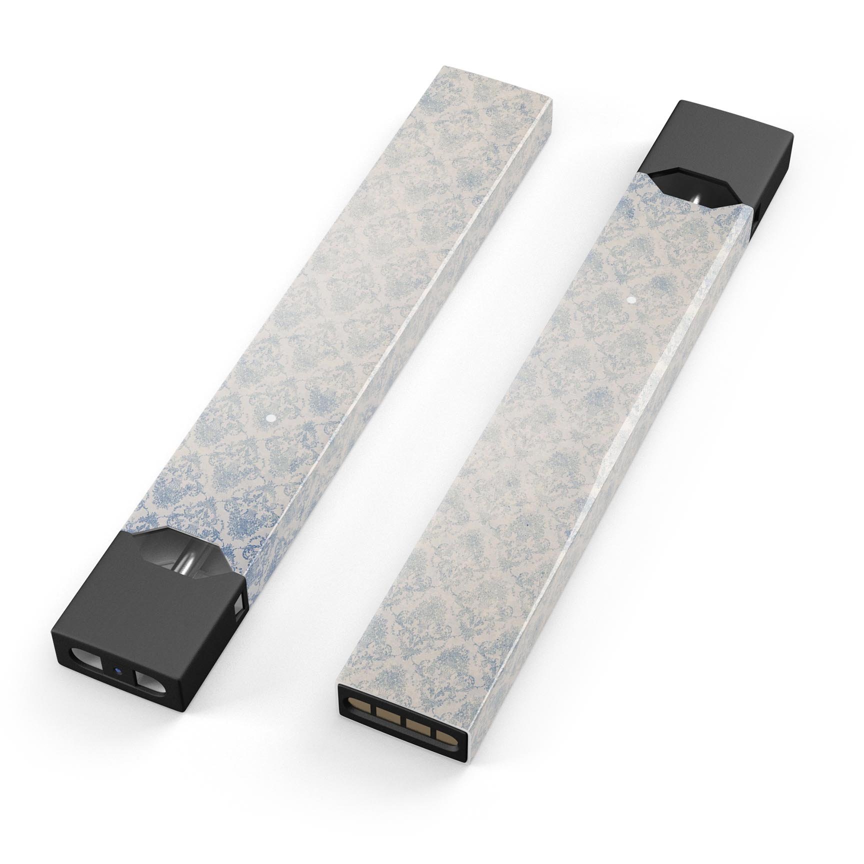 Grungy White and Blue Winter Damask decal skin for JUUL vaping device, showcasing intricate winter damask patterns.