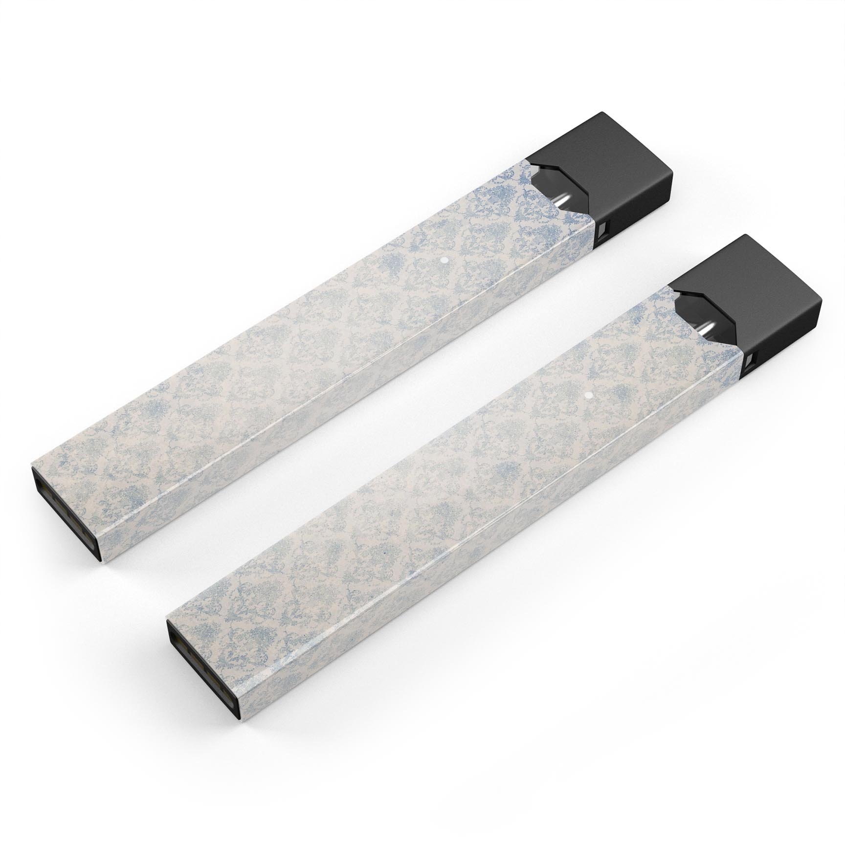 Grungy White and Blue Winter Damask decal skin for JUUL vaping device, showcasing intricate winter damask patterns.