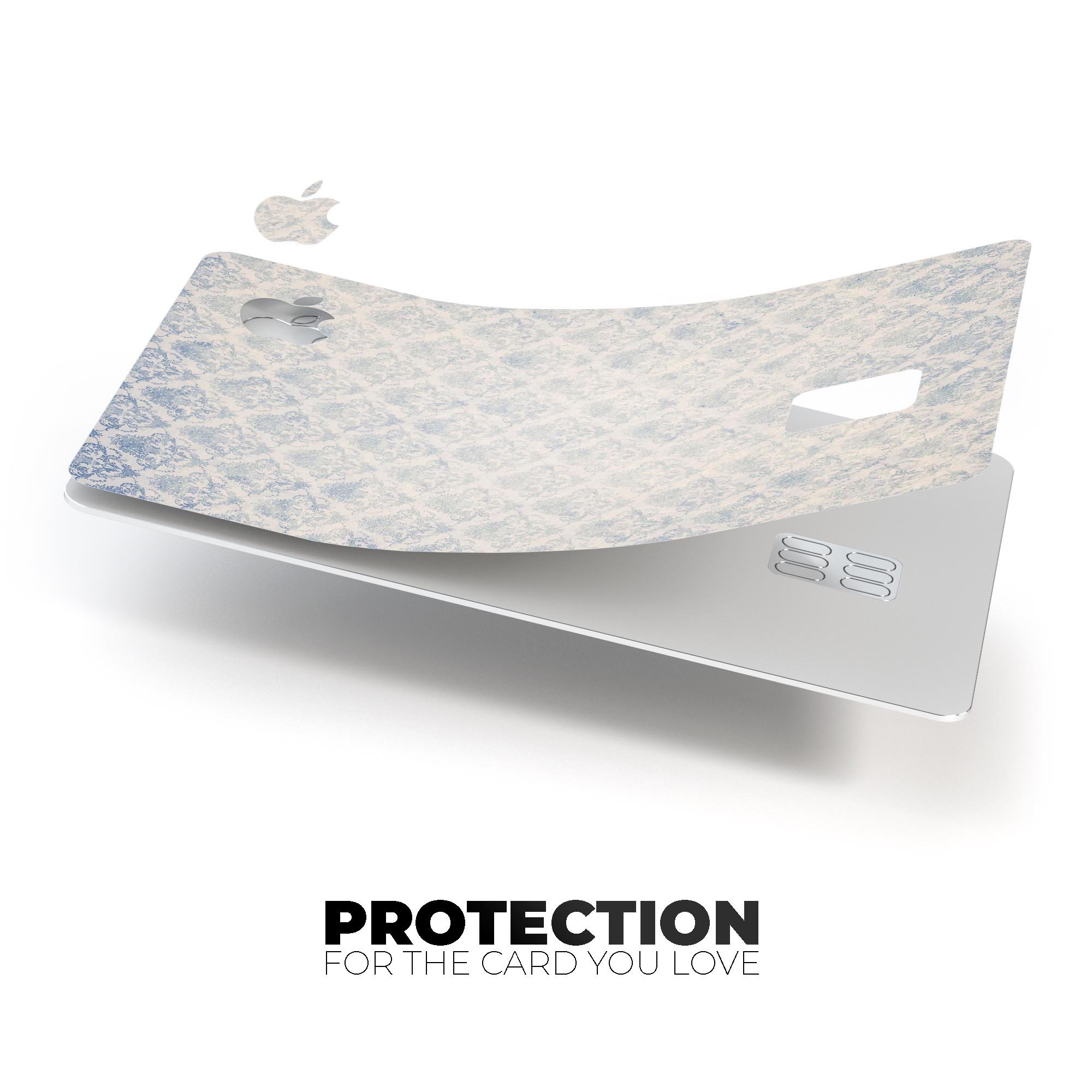 Grungy White and Blue Winter Damask decal on an Apple Card, showcasing its stylish design and premium quality.