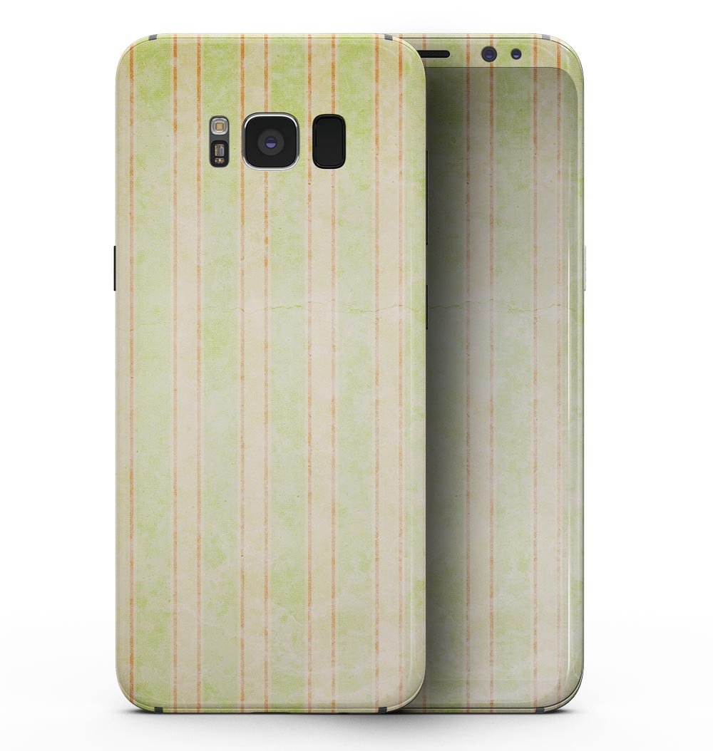 Samsung Galaxy S8 with Grungy Yellow Faded Vertical Stripes skin, showcasing vibrant colors and unique design.