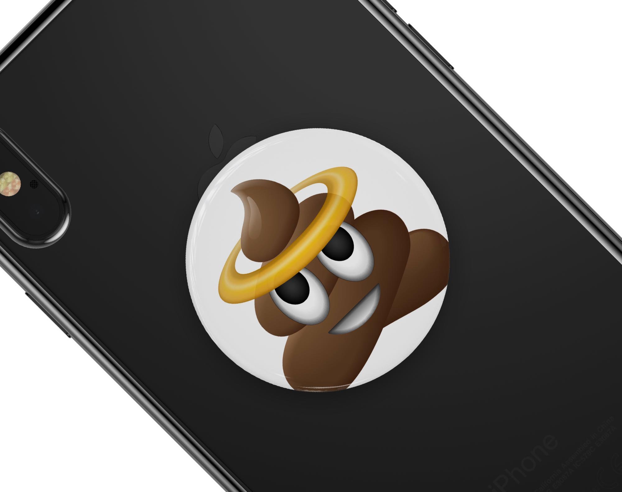 Halo Poop Emoticon Emoji Skin Kit for PopSockets, featuring a playful design on a premium vinyl material.