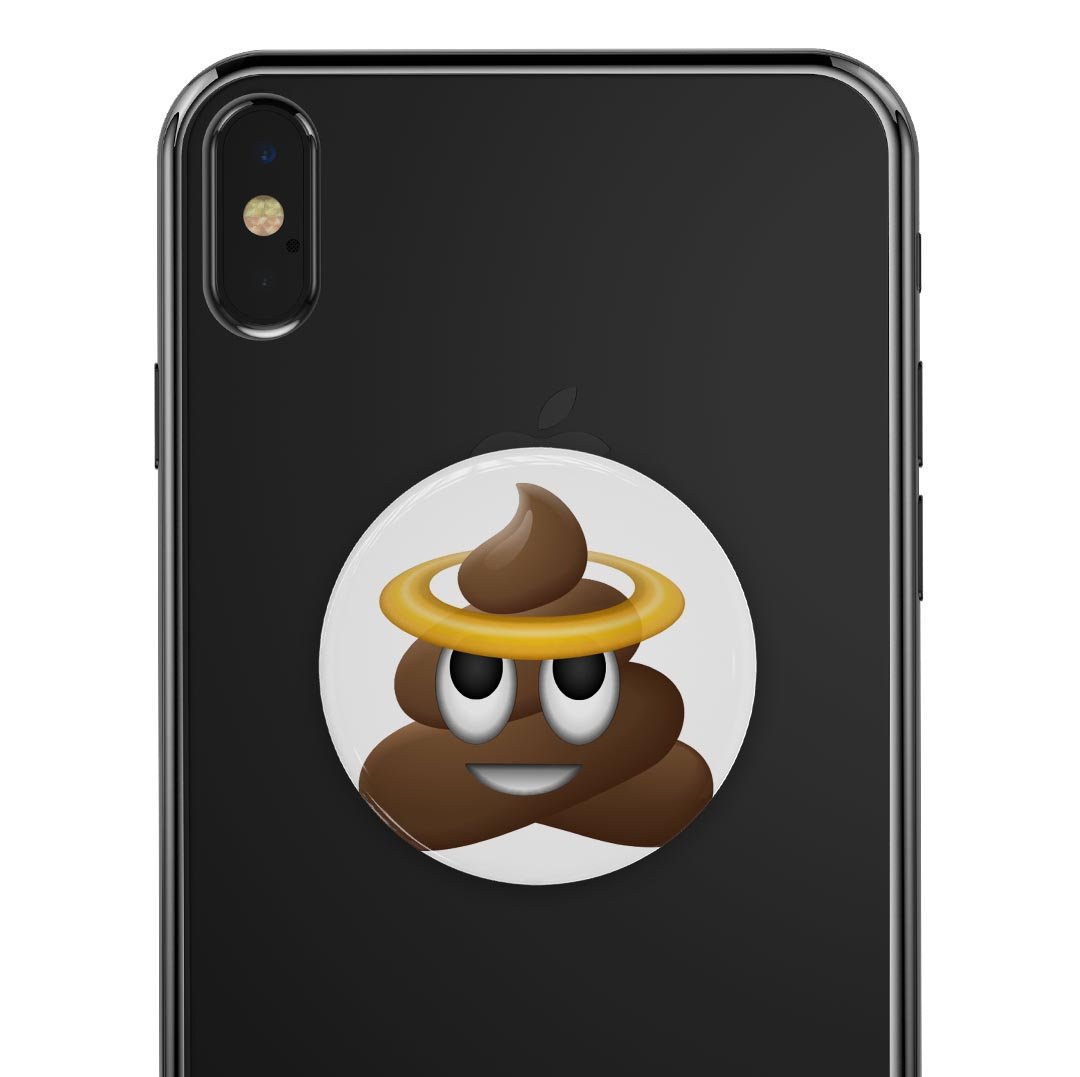 Halo Poop Emoticon Emoji Skin Kit for PopSockets, featuring a playful design on a premium vinyl material.