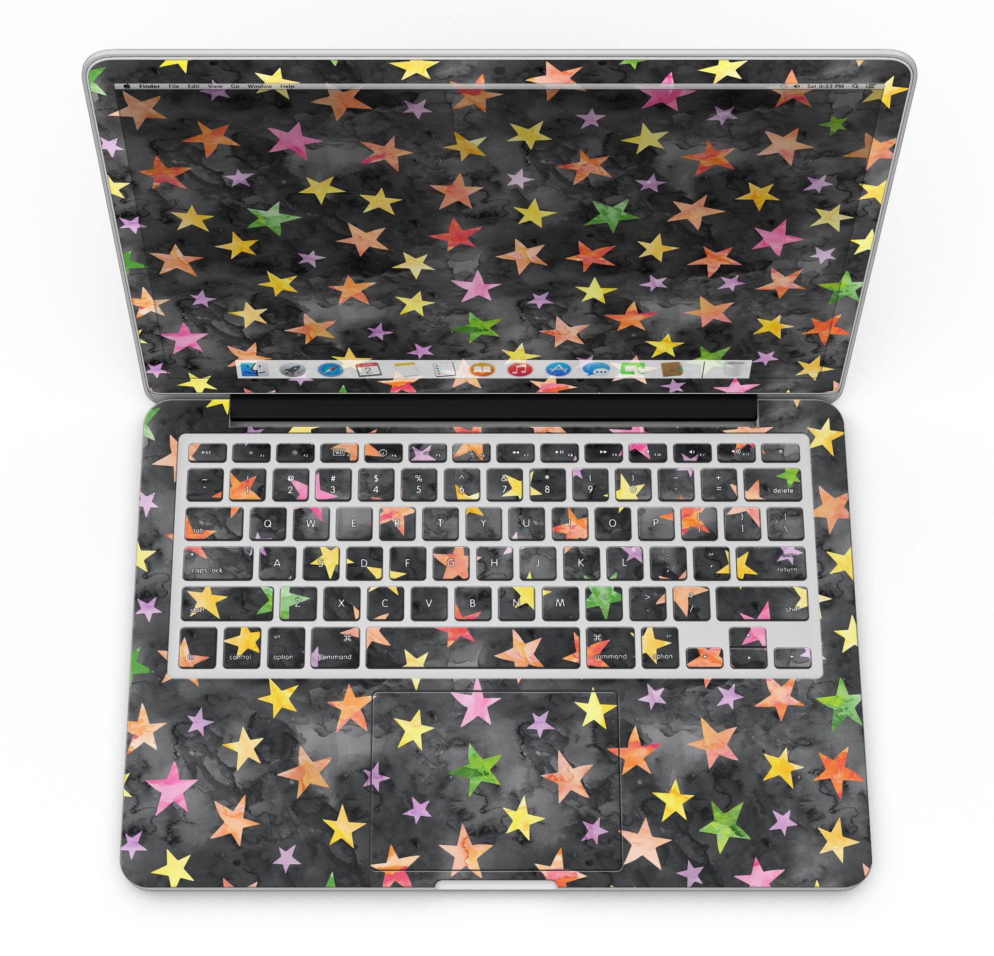 Halloween Color Stars skin for MacBook Pro with Retina Display, showcasing vibrant colors and festive design.