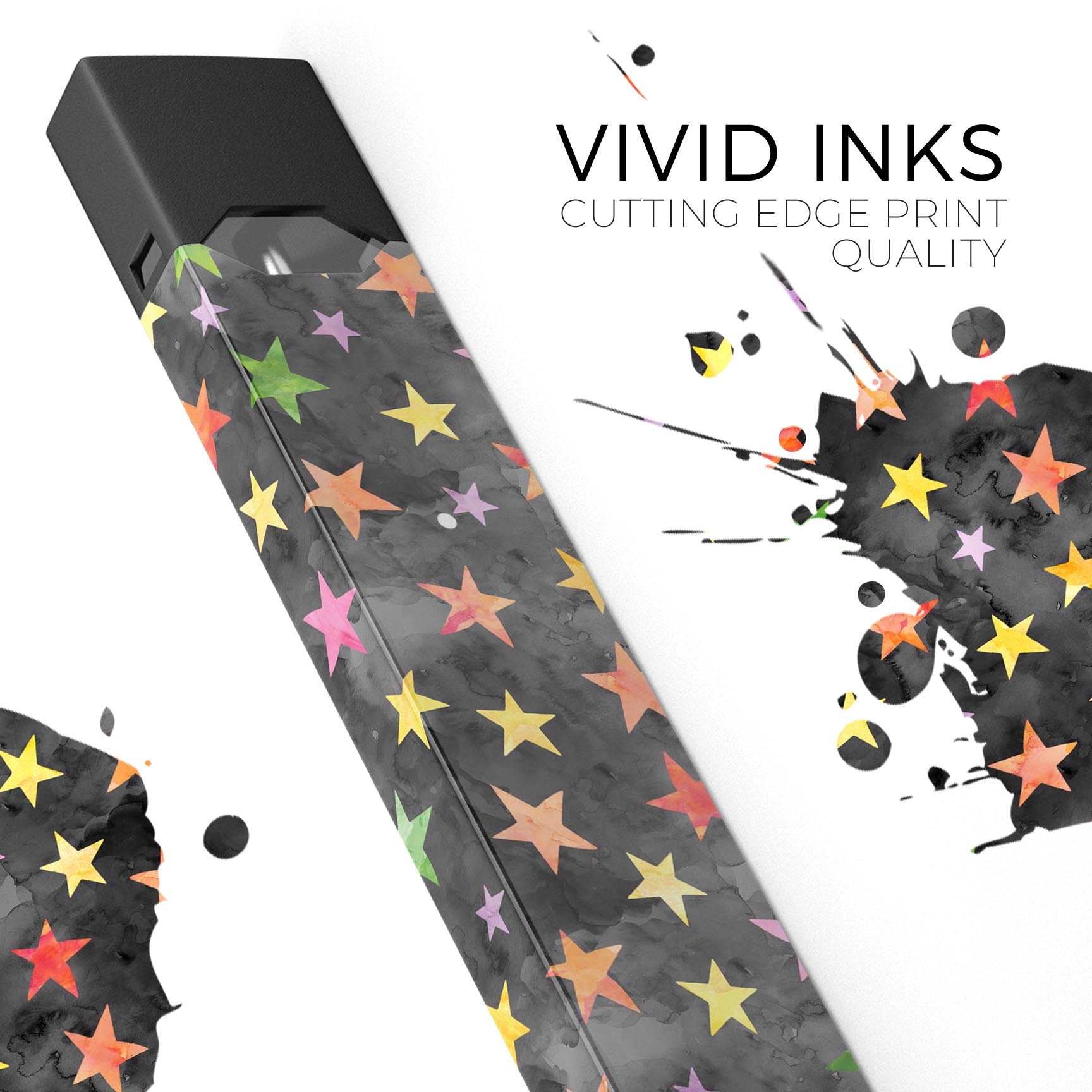 Halloween Color Stars premium decal skin for JUUL vaping device, featuring colorful star designs on a protective wrap.