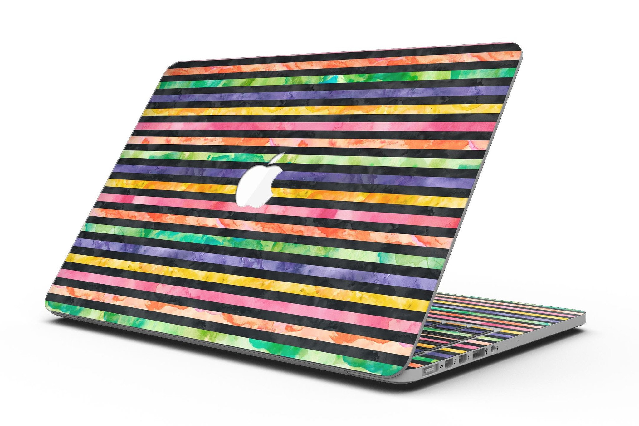 Halloween Color Stripes skin for MacBook Pro with Retina Display, showcasing vibrant colors and a stylish design.