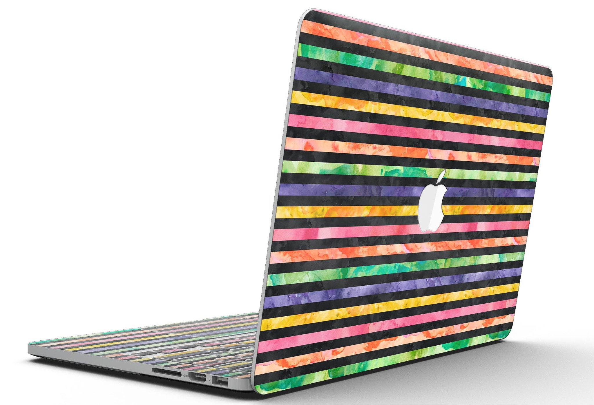 Halloween Color Stripes skin for MacBook Pro with Retina Display, showcasing vibrant colors and a stylish design.